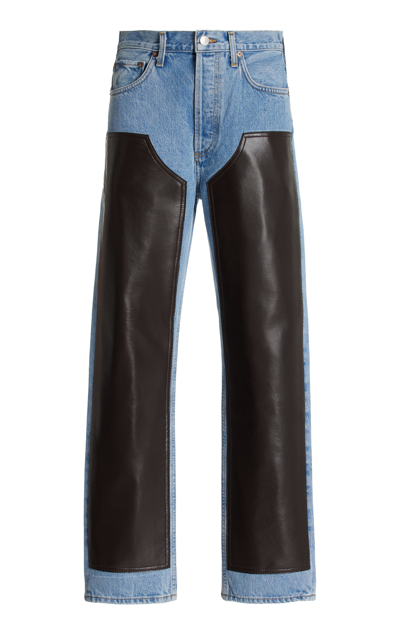 Shop Agolde Ryder Leather-detailed Rigid High-rise Straight-leg Jeans In Multi