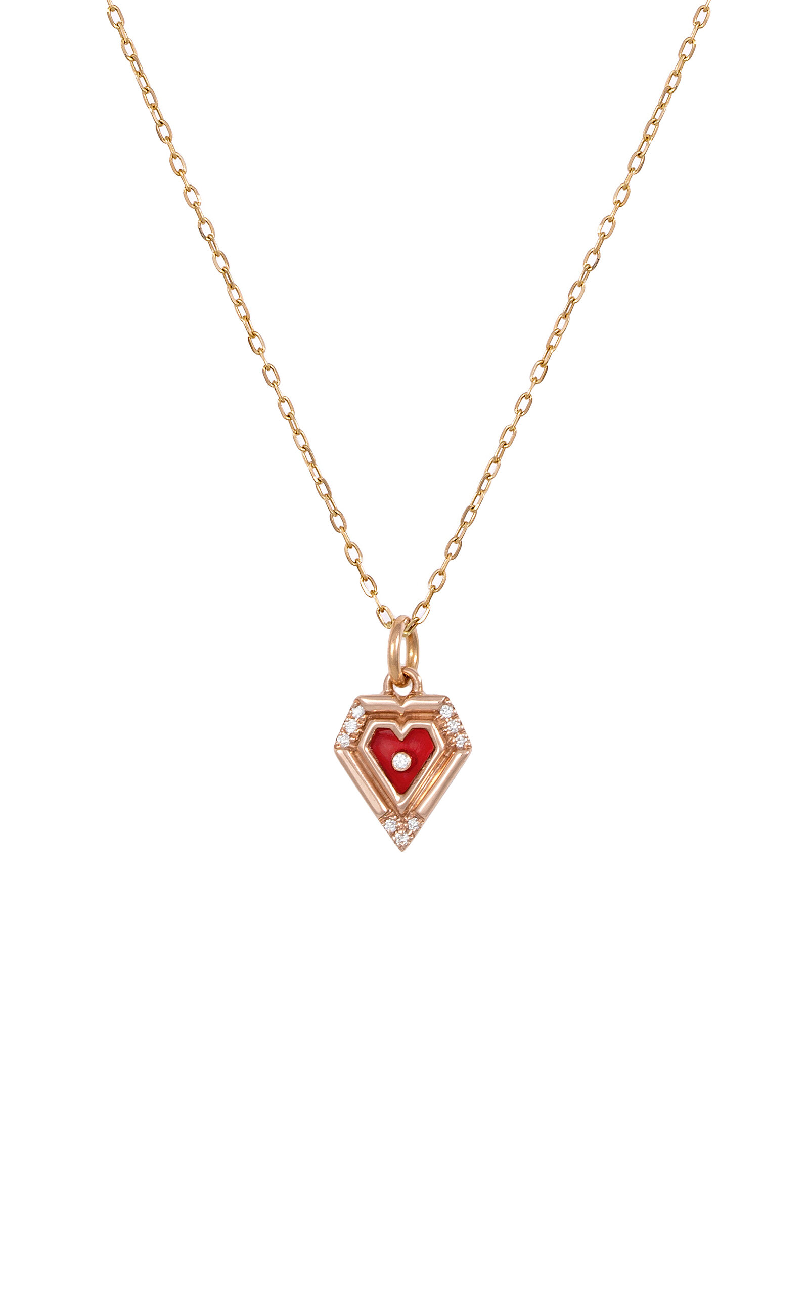 L'atelier Nawbar 18k Yellow Gold Mini Heart Diamond And Red Agate Pendant