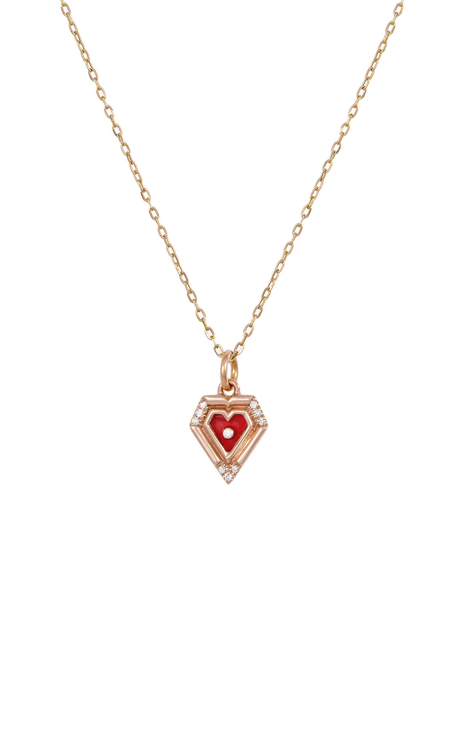 L'atelier Nawbar 18k Yellow Gold Mini Heart Diamond And Red Agate Pendant In Red
