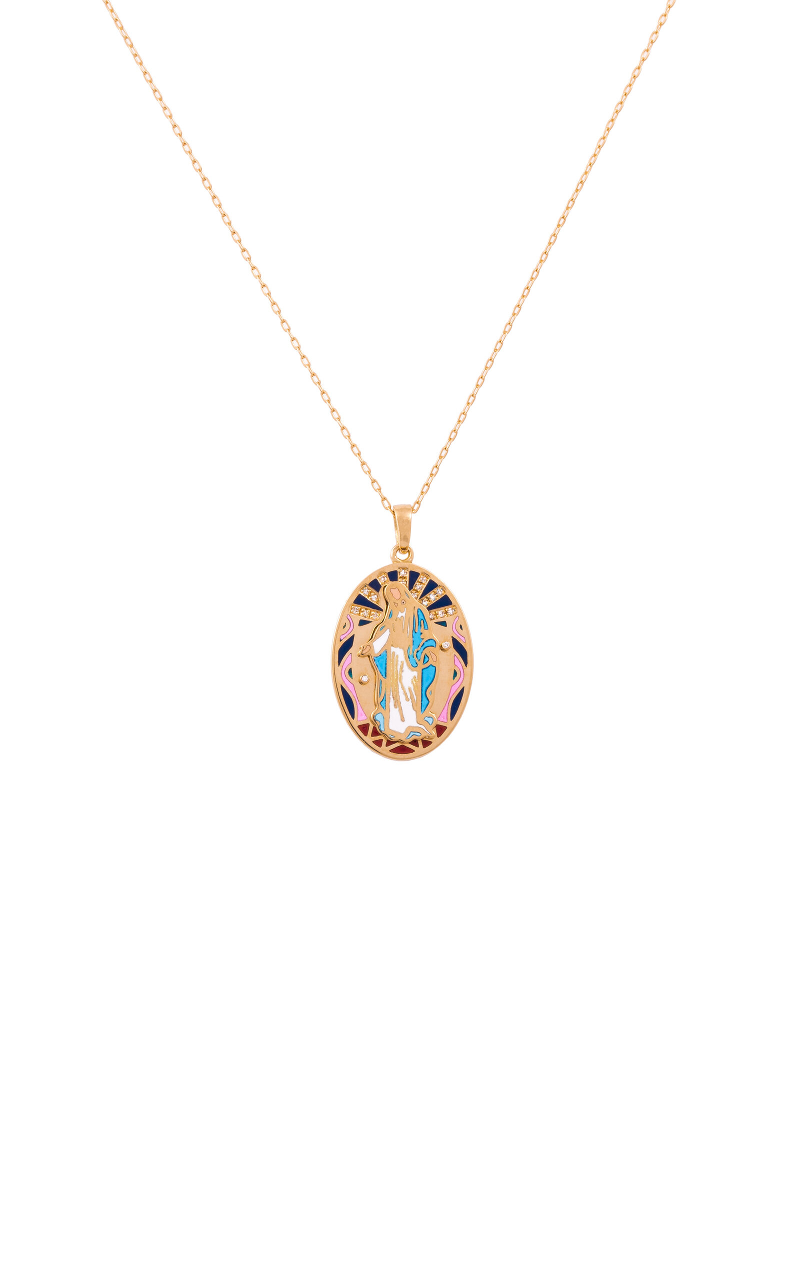 L'atelier Nawbar 18k Yellow Gold Big Celestial Mary Diamond And Colored Enamel Necklace In Multi