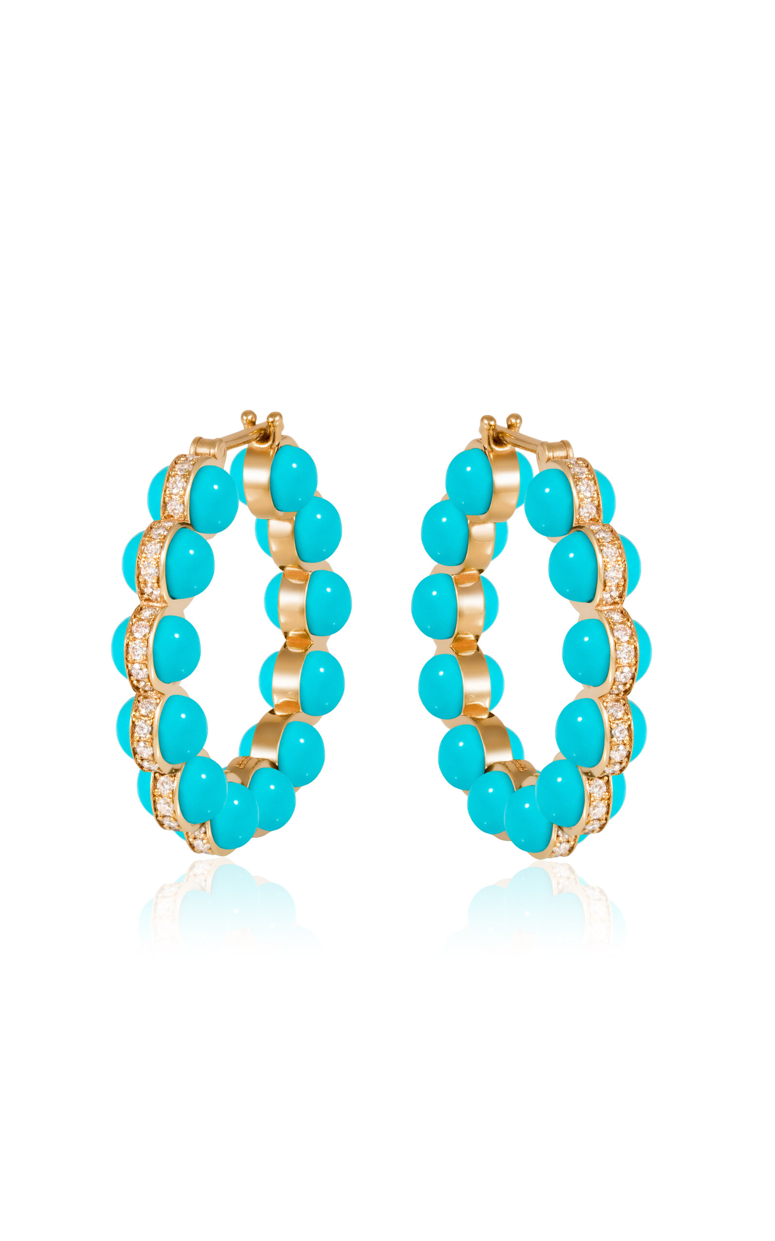 L'atelier Nawbar 18k Yellow Gold The Atom Diamond And Turquoise Enamel Earrings In Blue