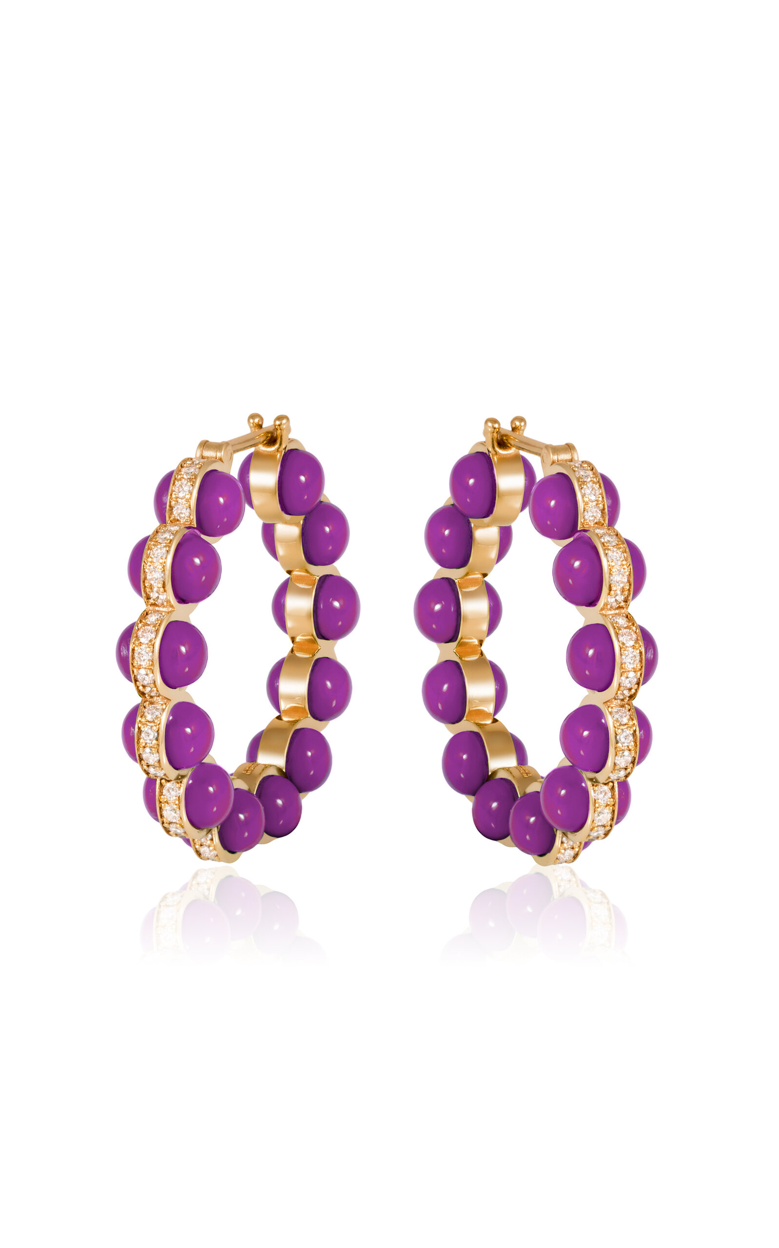 L'atelier Nawbar 18k Yellow Gold The Atom Diamond And Purple Enamel Earrings