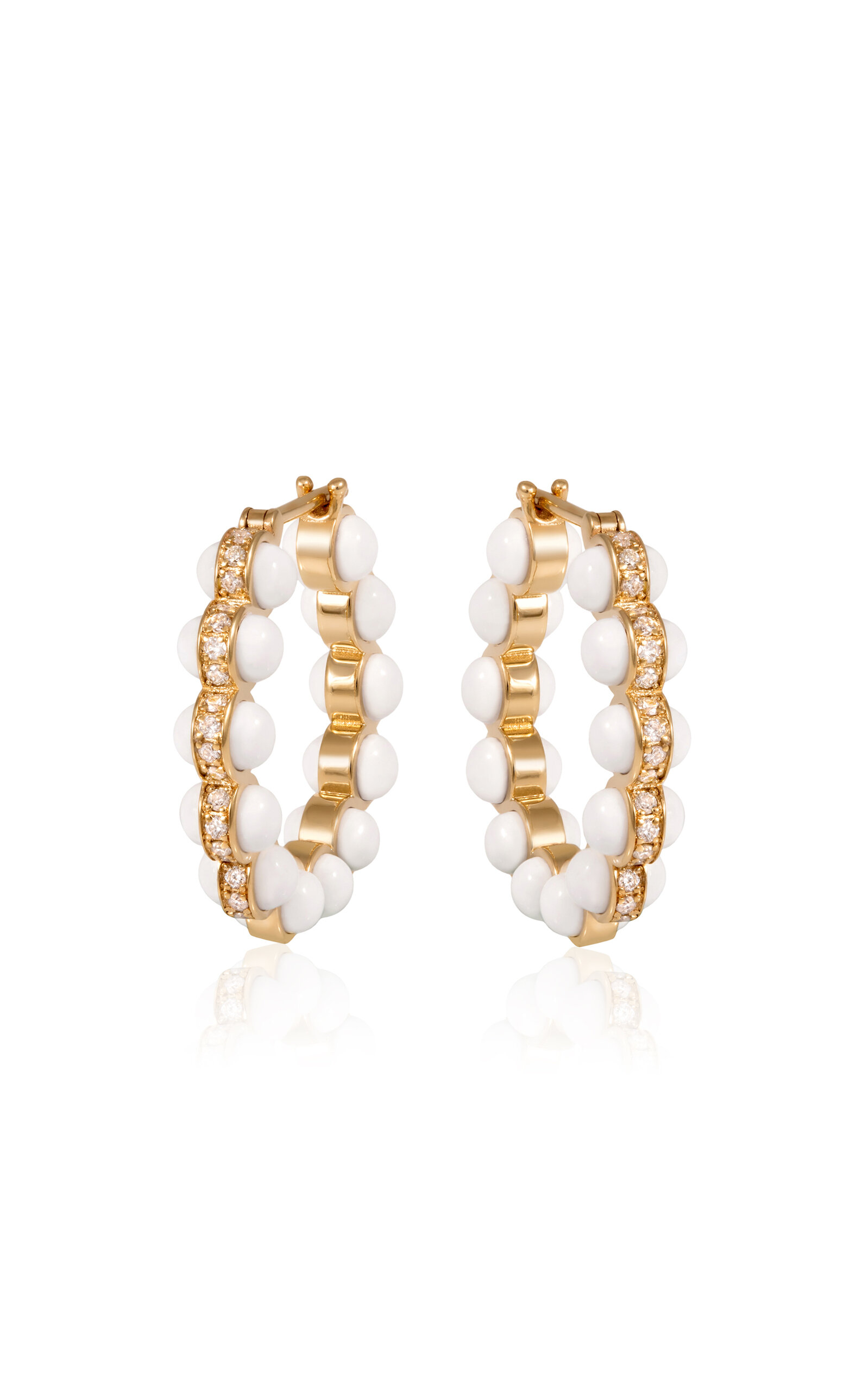 L'atelier Nawbar 18k Yellow Gold The Atom Diamond And White Enamel Earrings