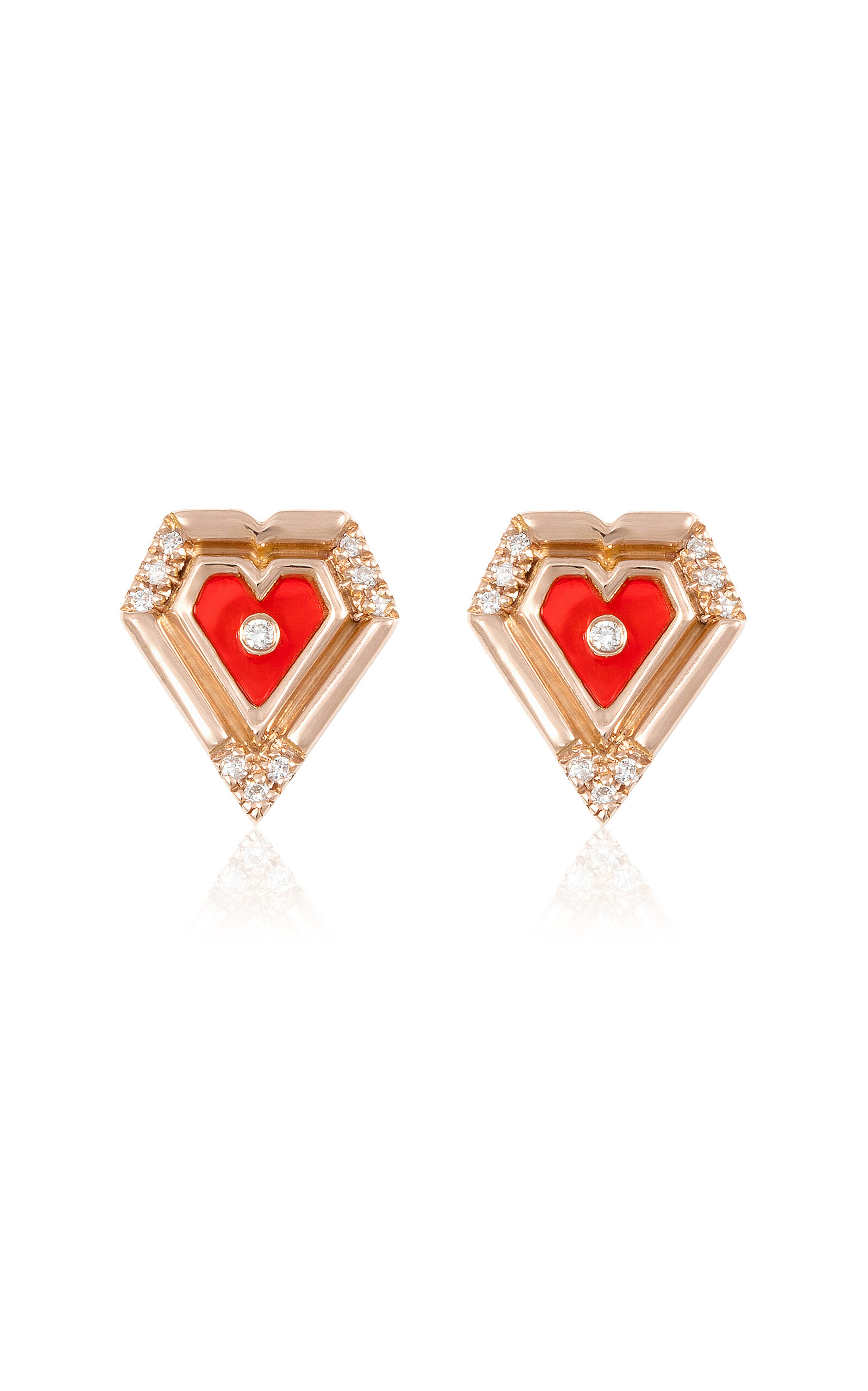 L'atelier Nawbar 18k Yellow Gold Mini Heart Diamond And Red Agate Studs In Red