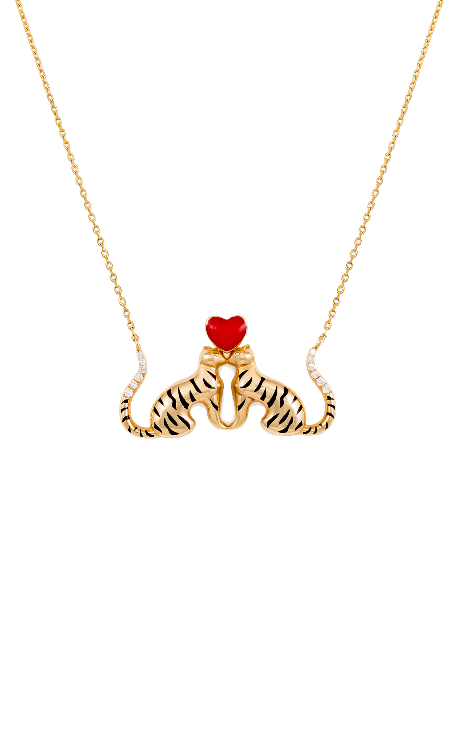 L'atelier Nawbar 18k Yellow Gold Tiger Of Love Diamond And Colored Enamel Necklace In Multi