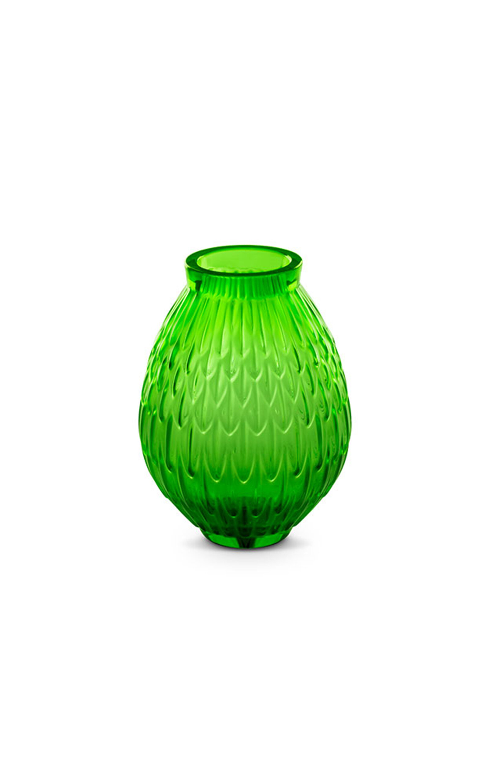 Lalique Plumes Small Crystal Vase - Green