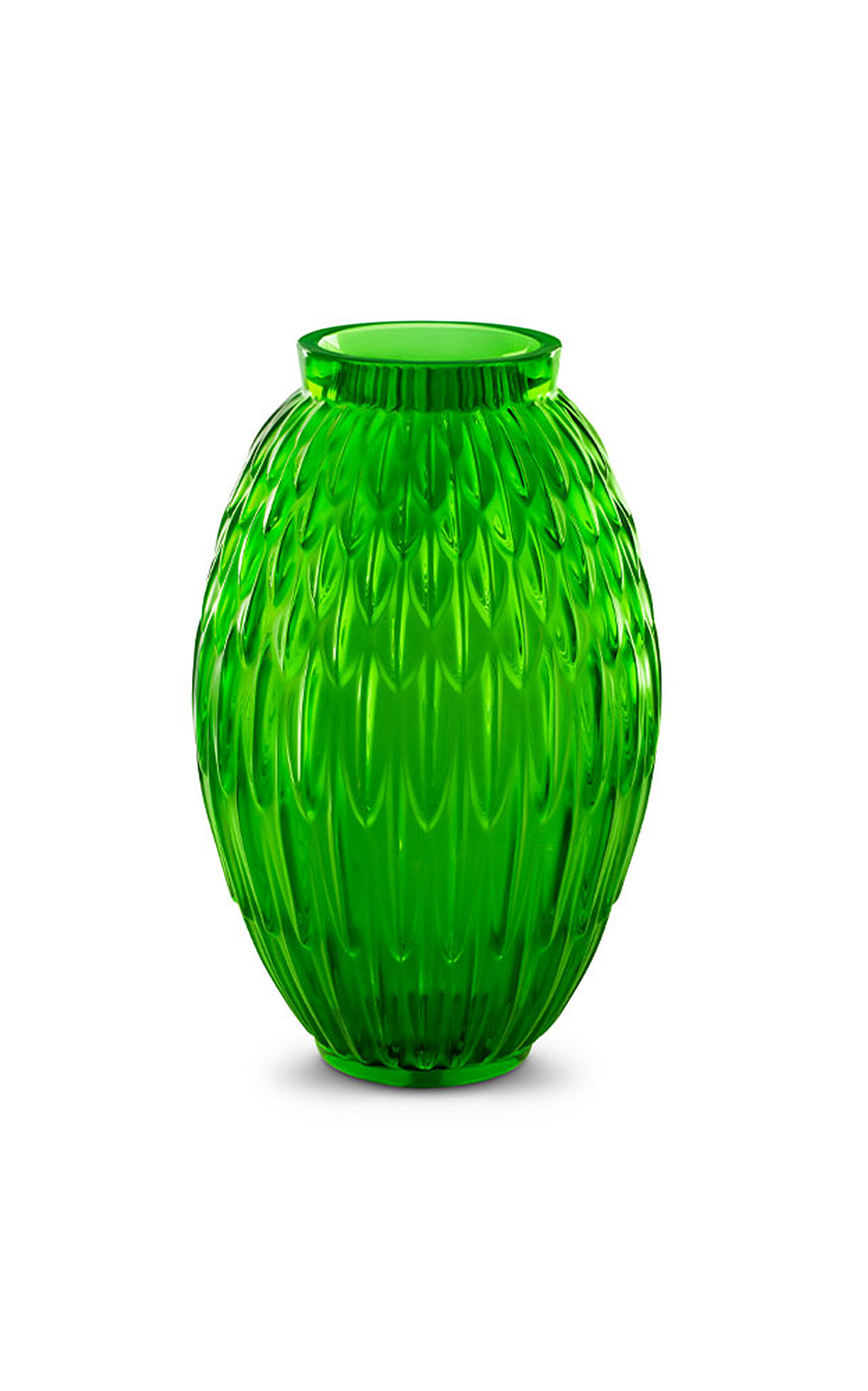 Lalique Plumes Large Crystal Vase - Green