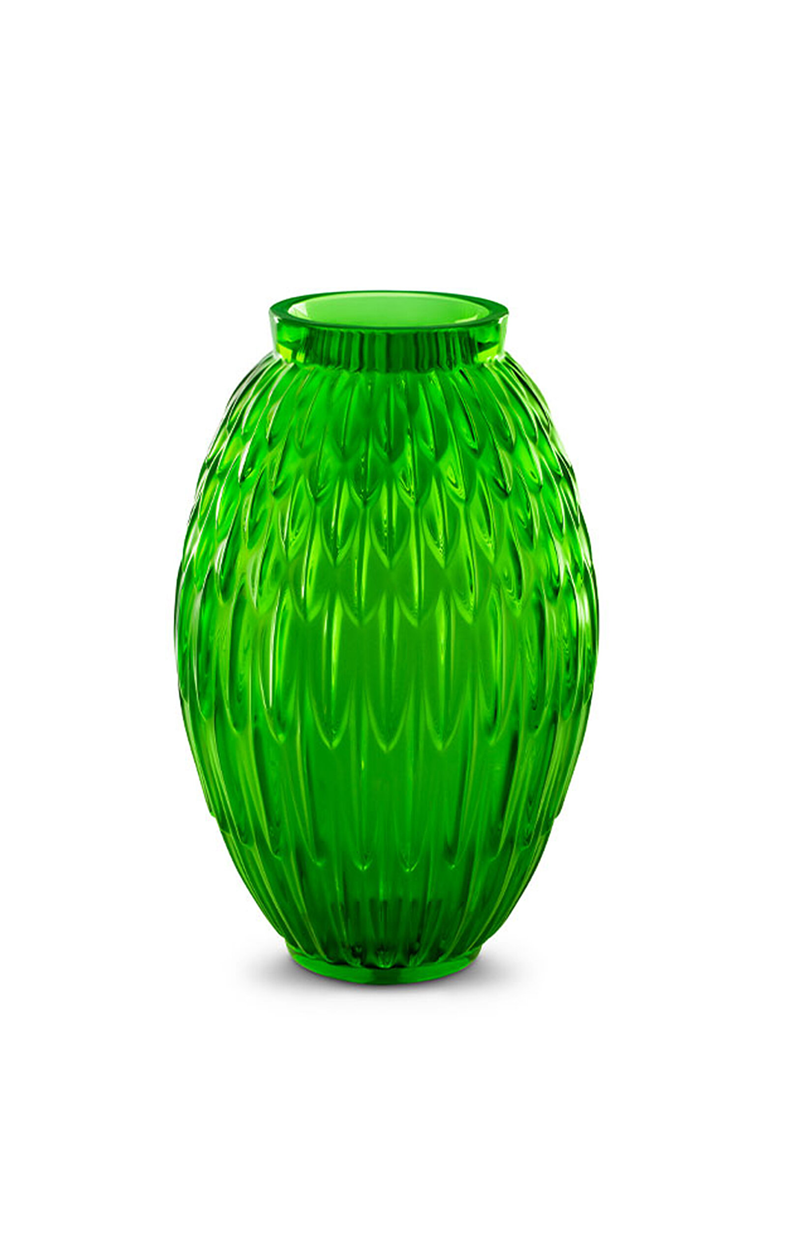 Shop Lalique Plumes Large Crystal Vase In Green
