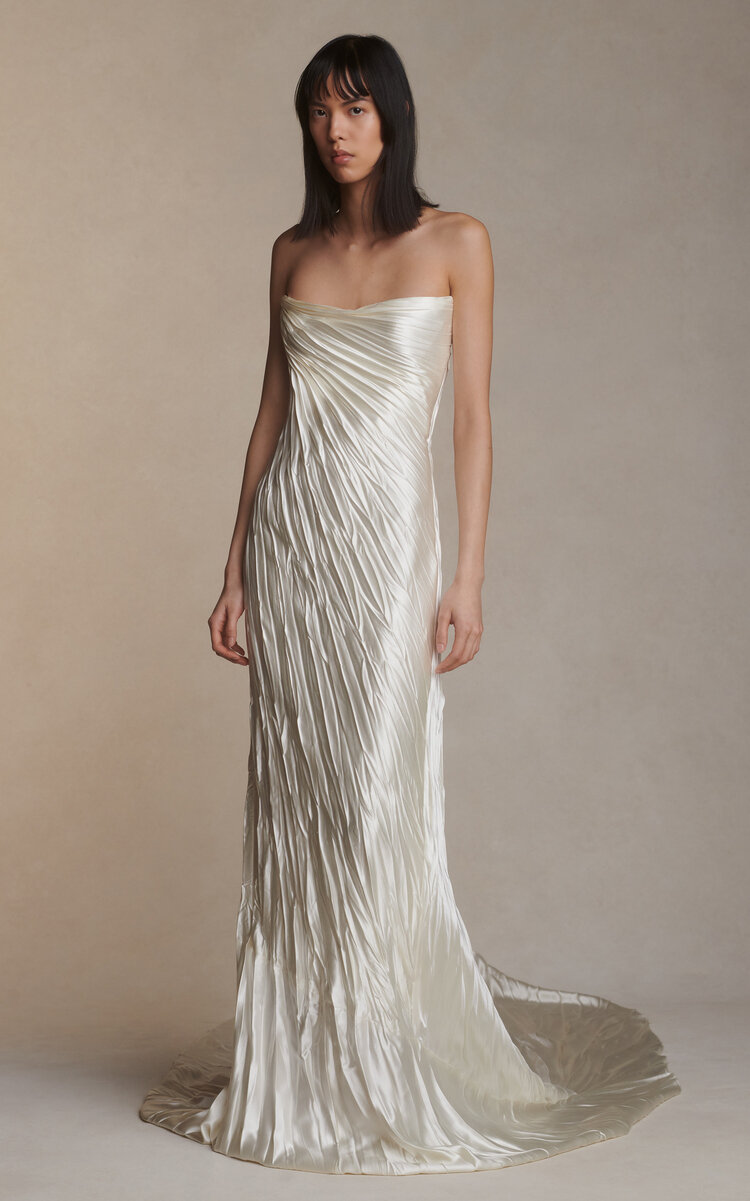 DANIELLE FRANKEL WOMEN'S RAINEY HAND PLEATED WOOL AND SILK BLEND SATIN GOWN
