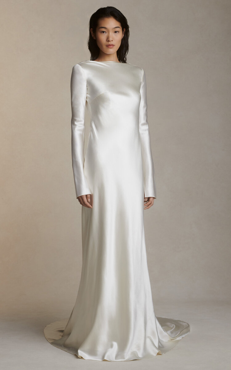 Danielle Frankel Simone Wool And Silk Blend Satin Gown In Off-white ...