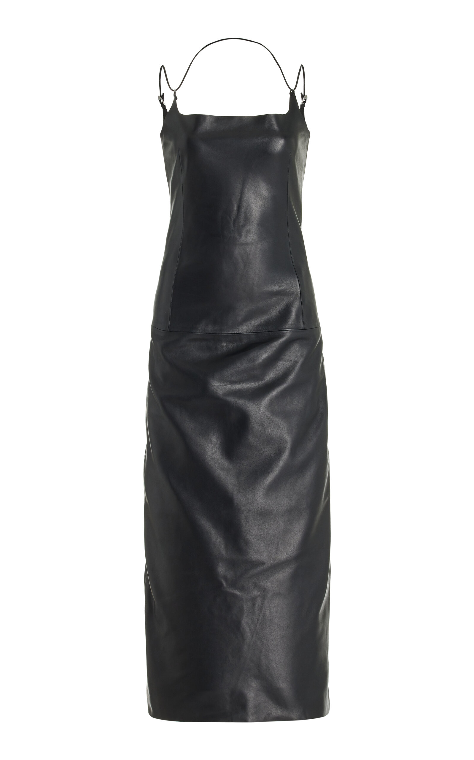Shop Attico Leather Midi Dress In Black