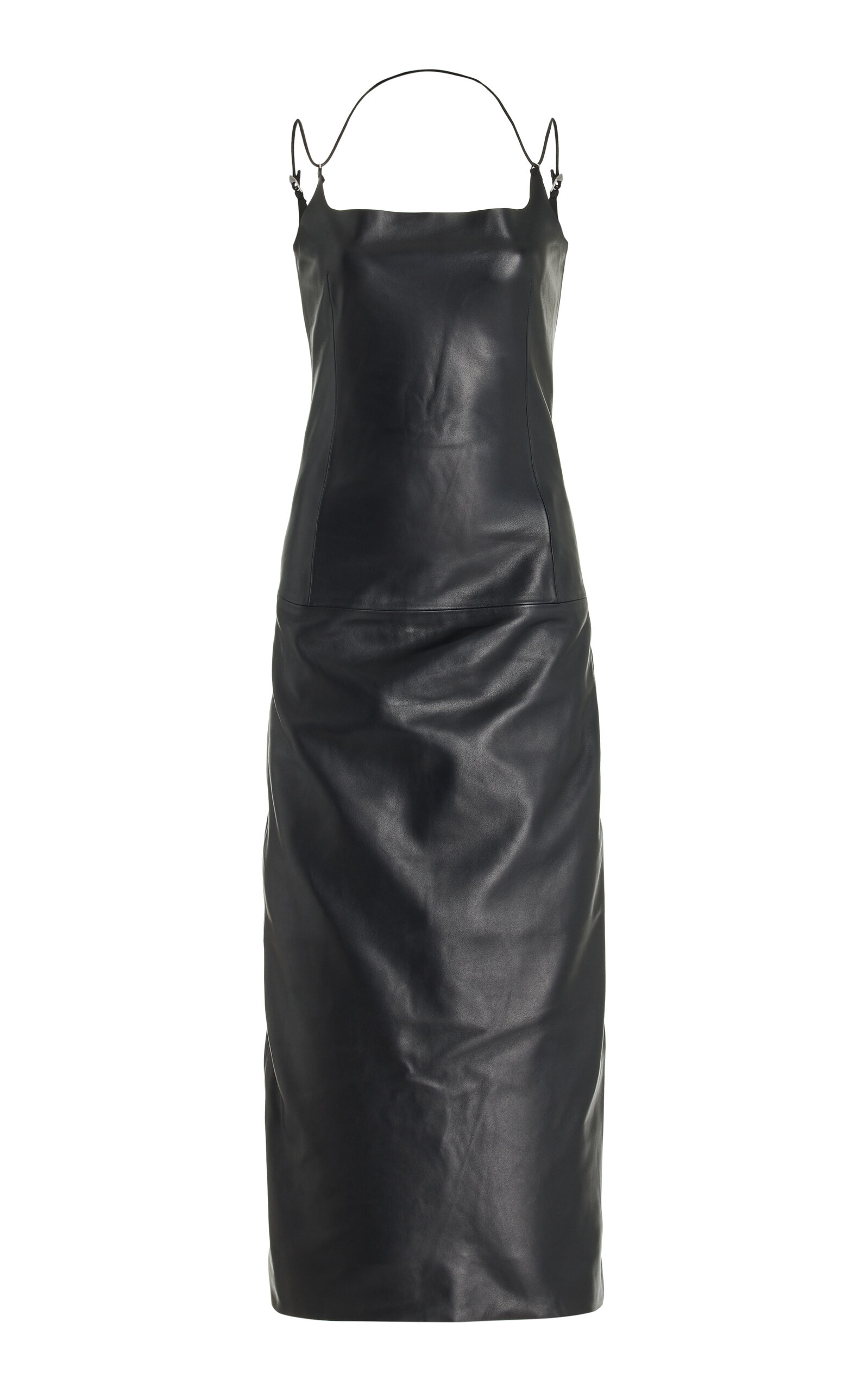 Attico Halterneck Leather Midi Dress In Black