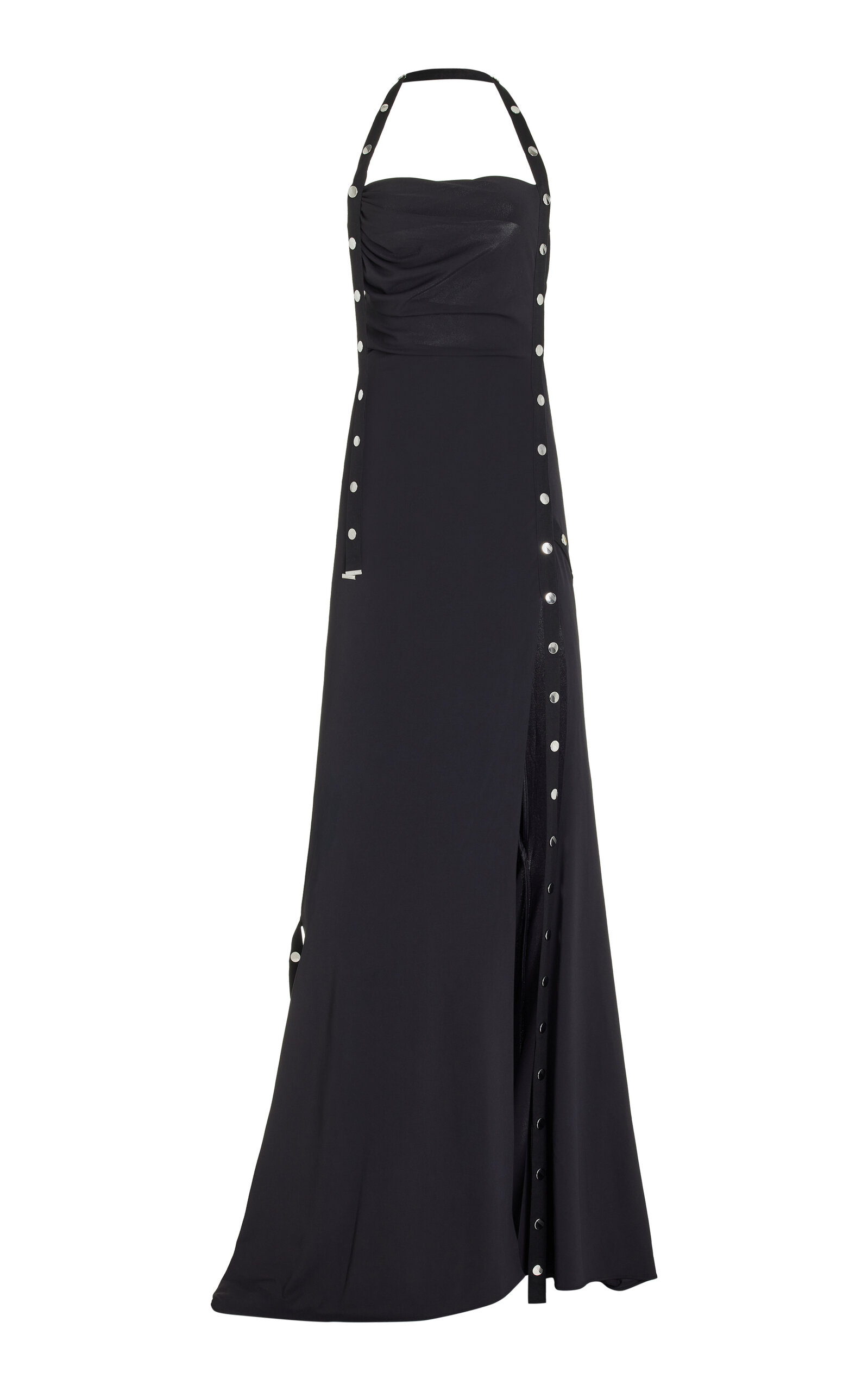 Shop Attico Strap-detailed Jersey Maxi Halter Dress In Black
