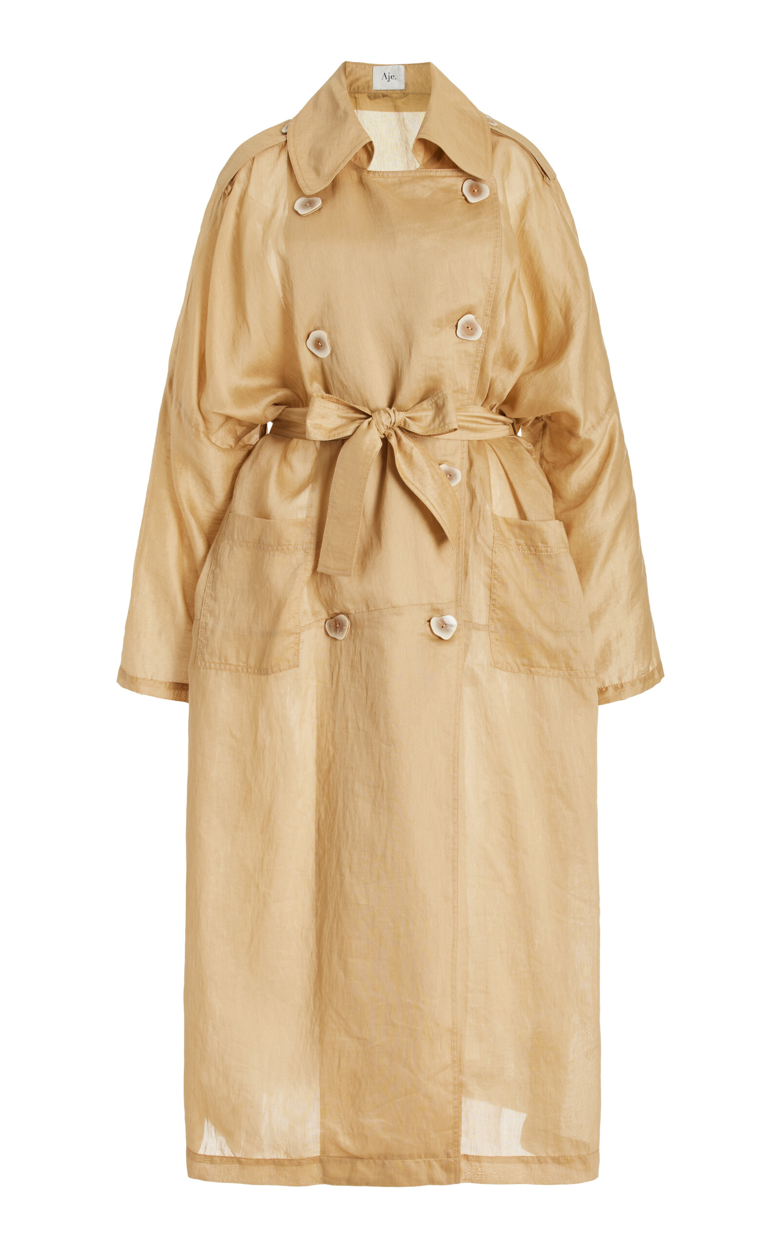 Aje Harmony Sheer Trench Coat In Brown
