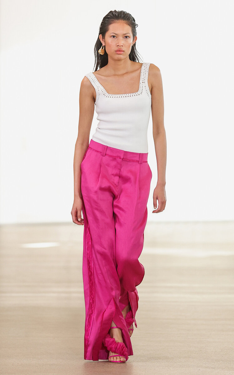 Aje Insight Deconstructed Linen-blend Trouser In Pink