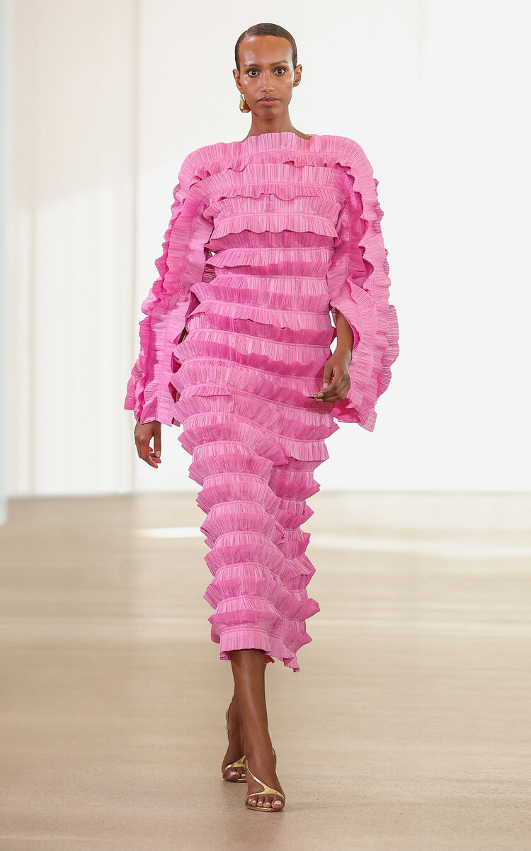 Aje Palladium Ruffled Midi Dress In Pink