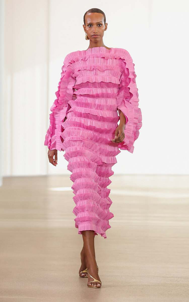 Shop Aje Palladium Ruffled Midi Dress In Pink