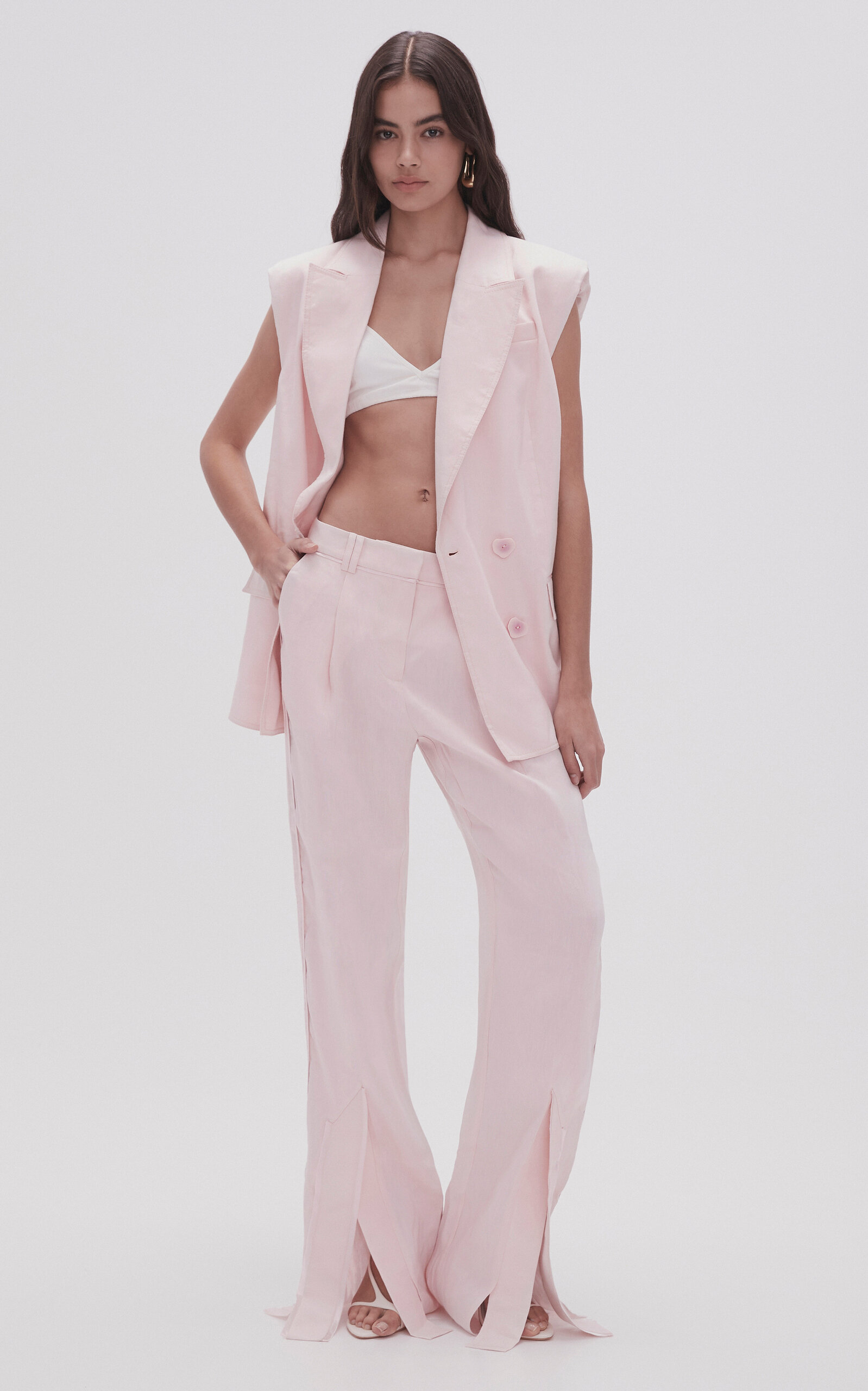 Aje Insight Deconstructed Linen-blend Waistcoat In Pink