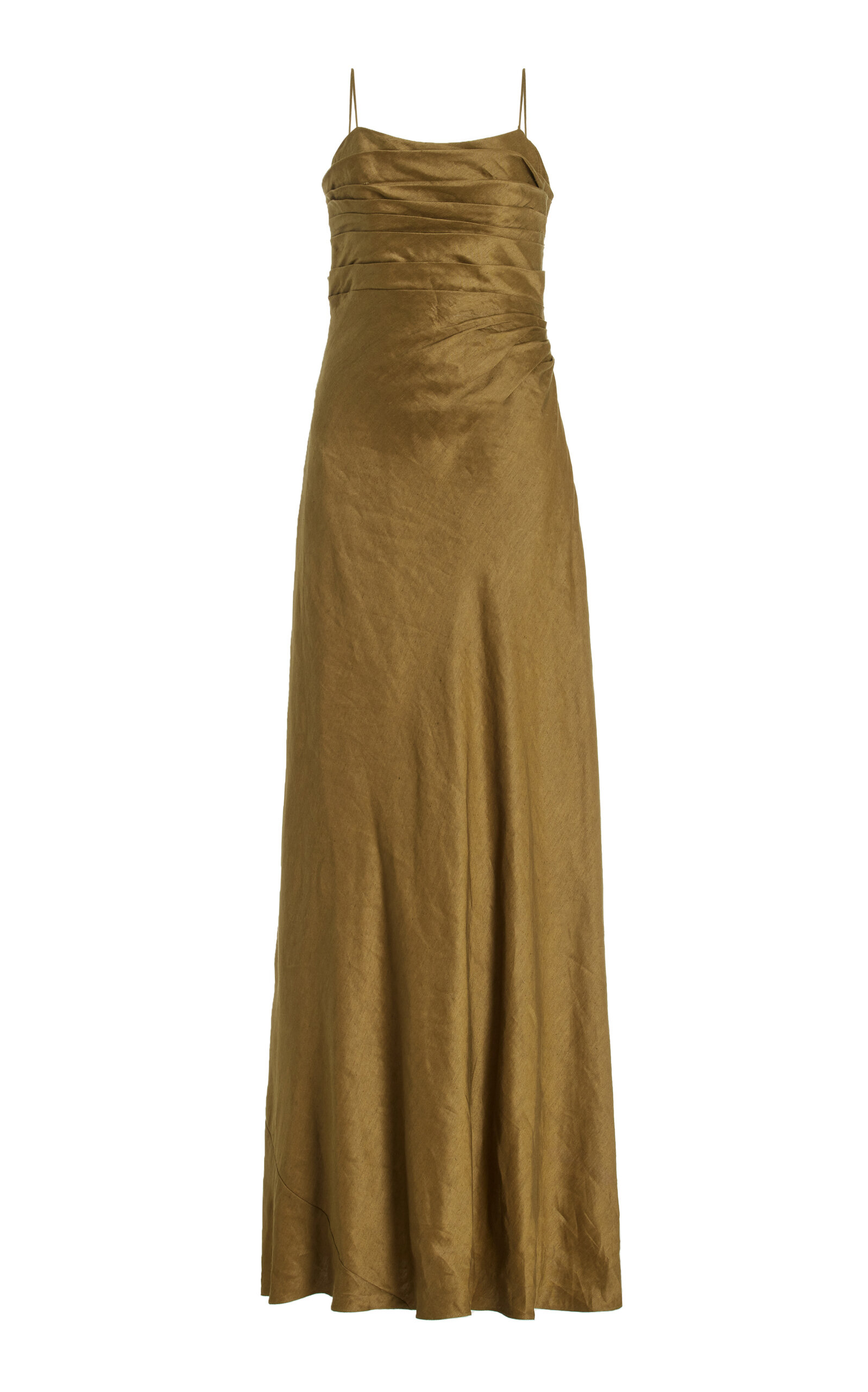 Aje Clarice Draped Linen-blend Maxi Dress In Green