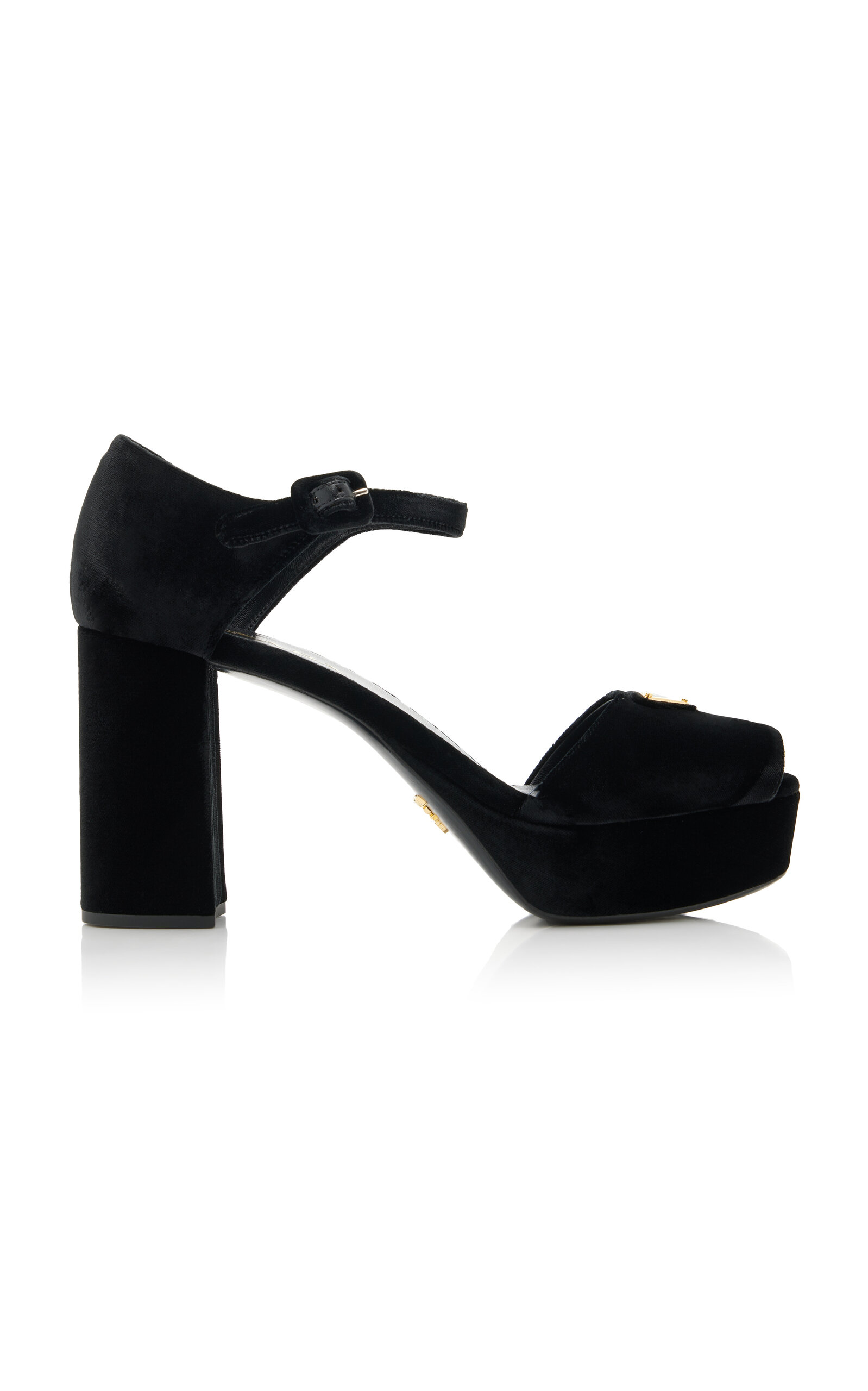 Shop Prada Velvet Platform Sandals In Black
