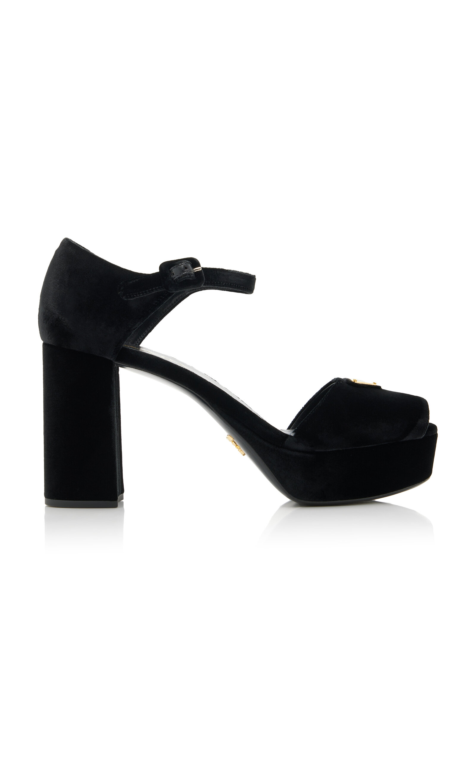 Prada Suede Block Heel Sandals With Open Toe In Black