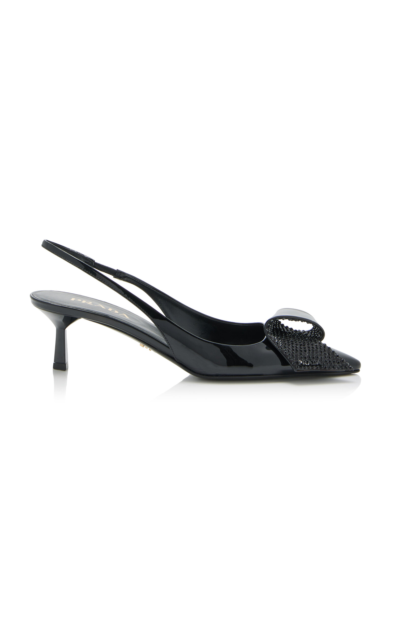 Shop Prada Crystal-embellished Patent Leather Slingback Pumps In Black