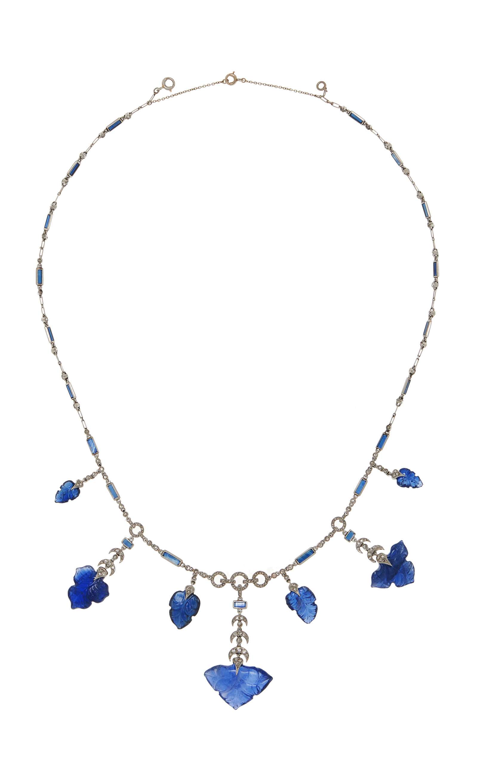 Simon Teakle Art Deco Carved Sapphire And Diamond Necklace In Blue