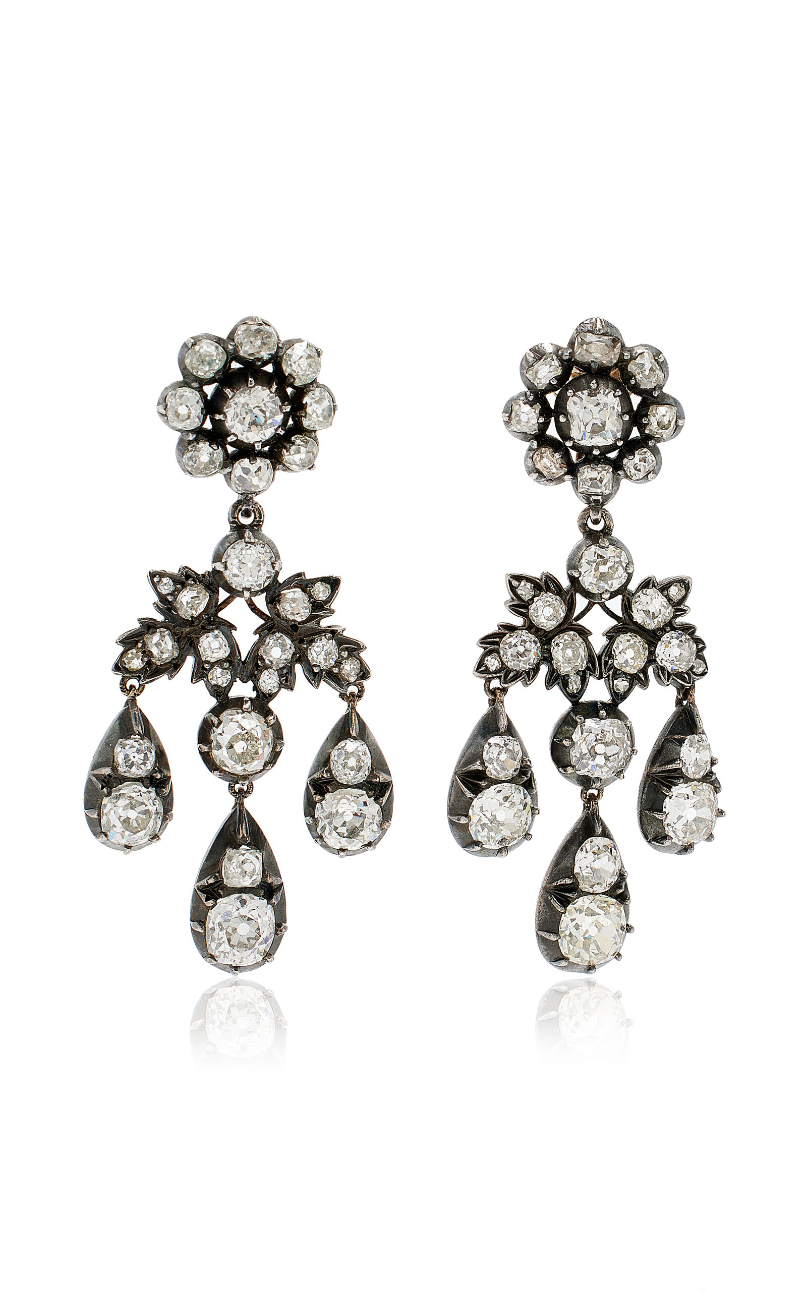 Simon Teakle Antique Diamond Girandole Earrings In White