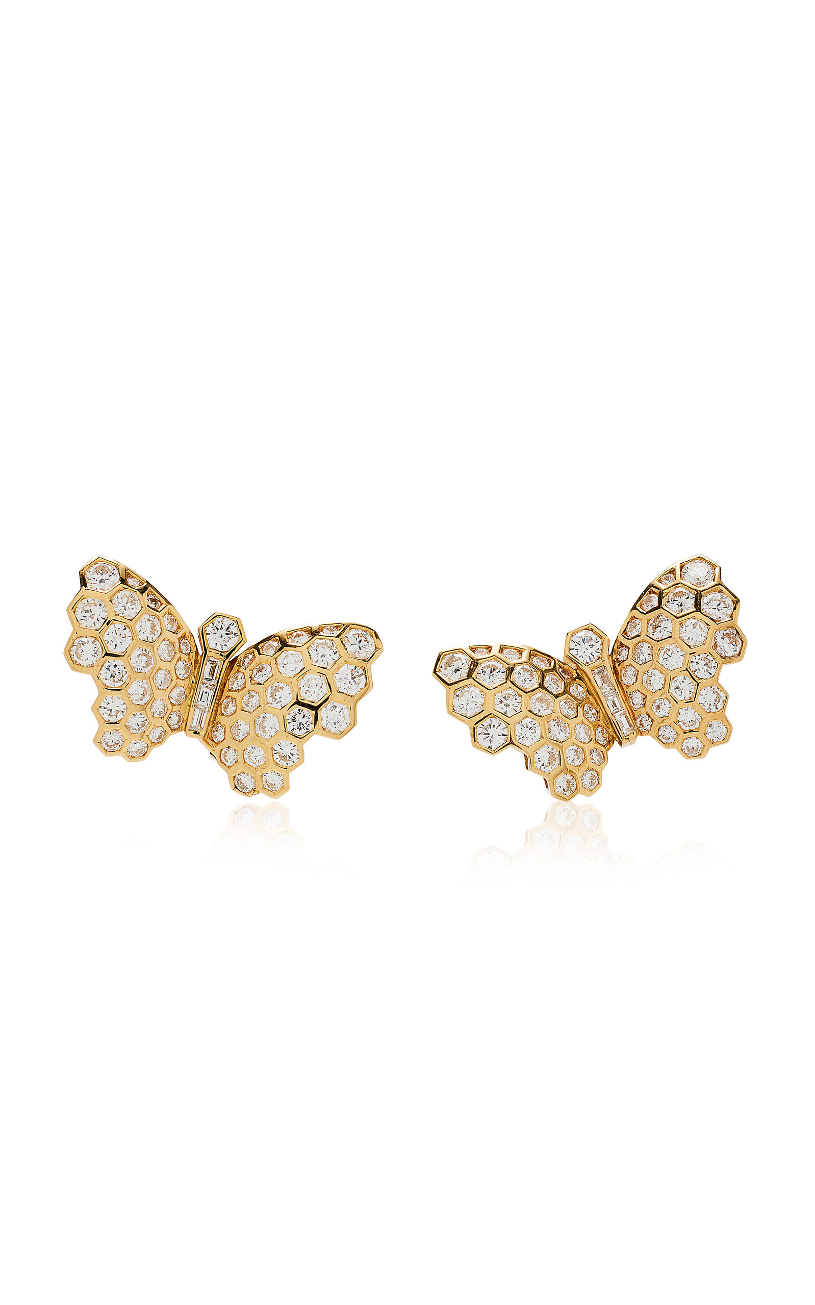 Simon Teakle Diamond Butterfly Earrings In Gold