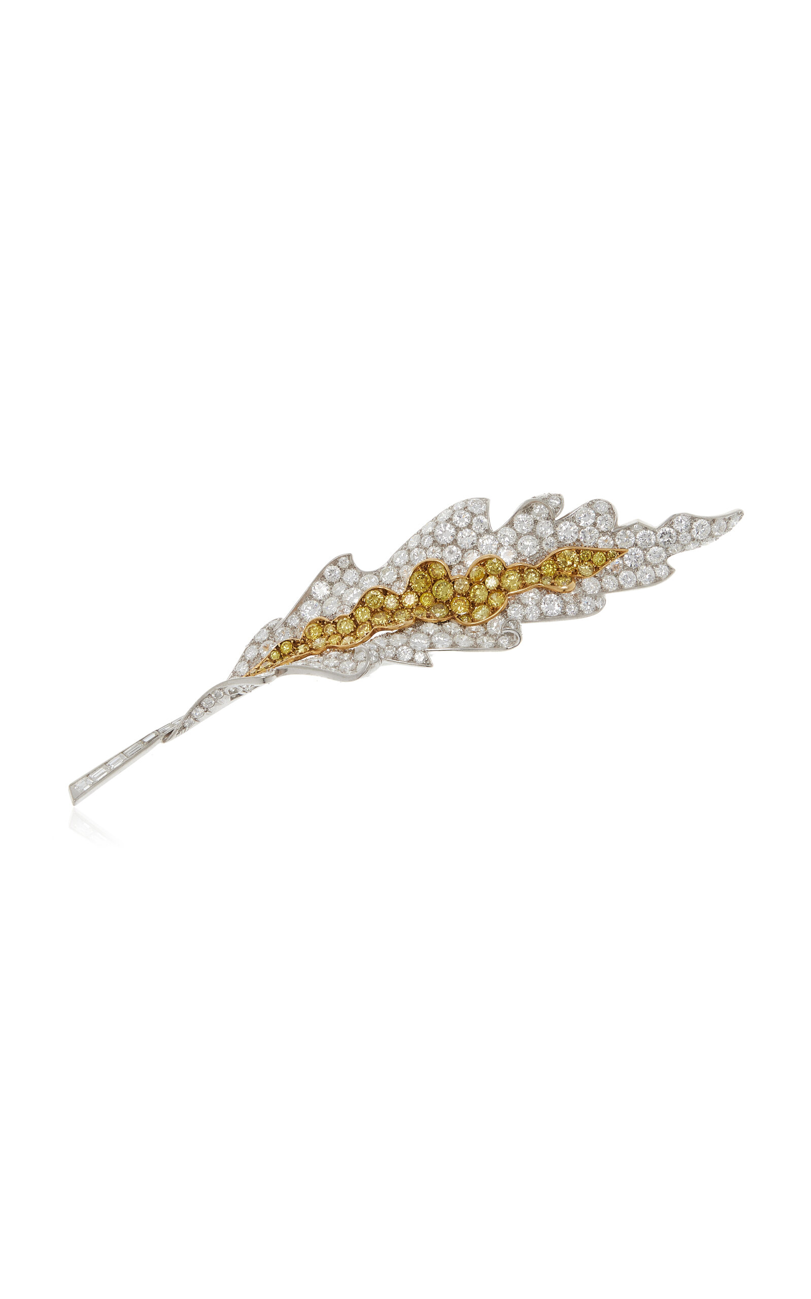 Simon Teakle Diamond Leaf Spray Brooch; By Sterlé In Yellow