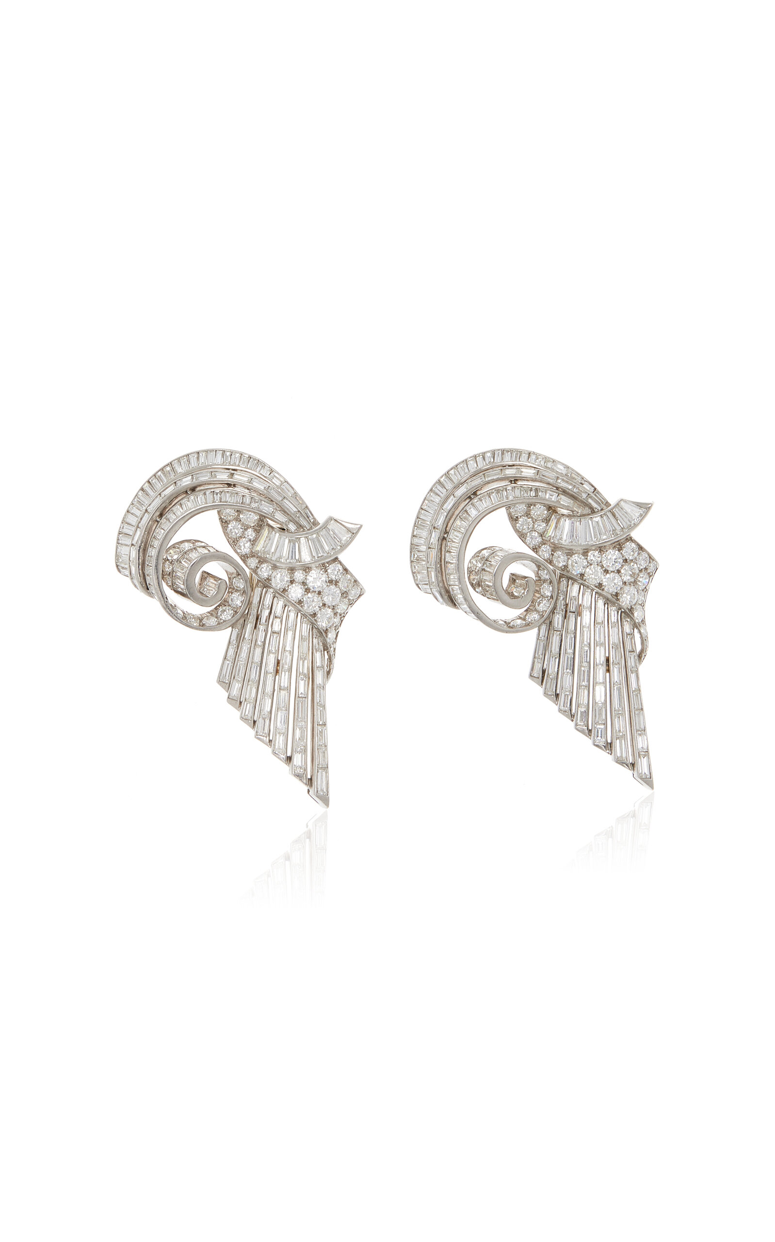 Simon Teakle Art Deco Diamond Clip Brooches In White