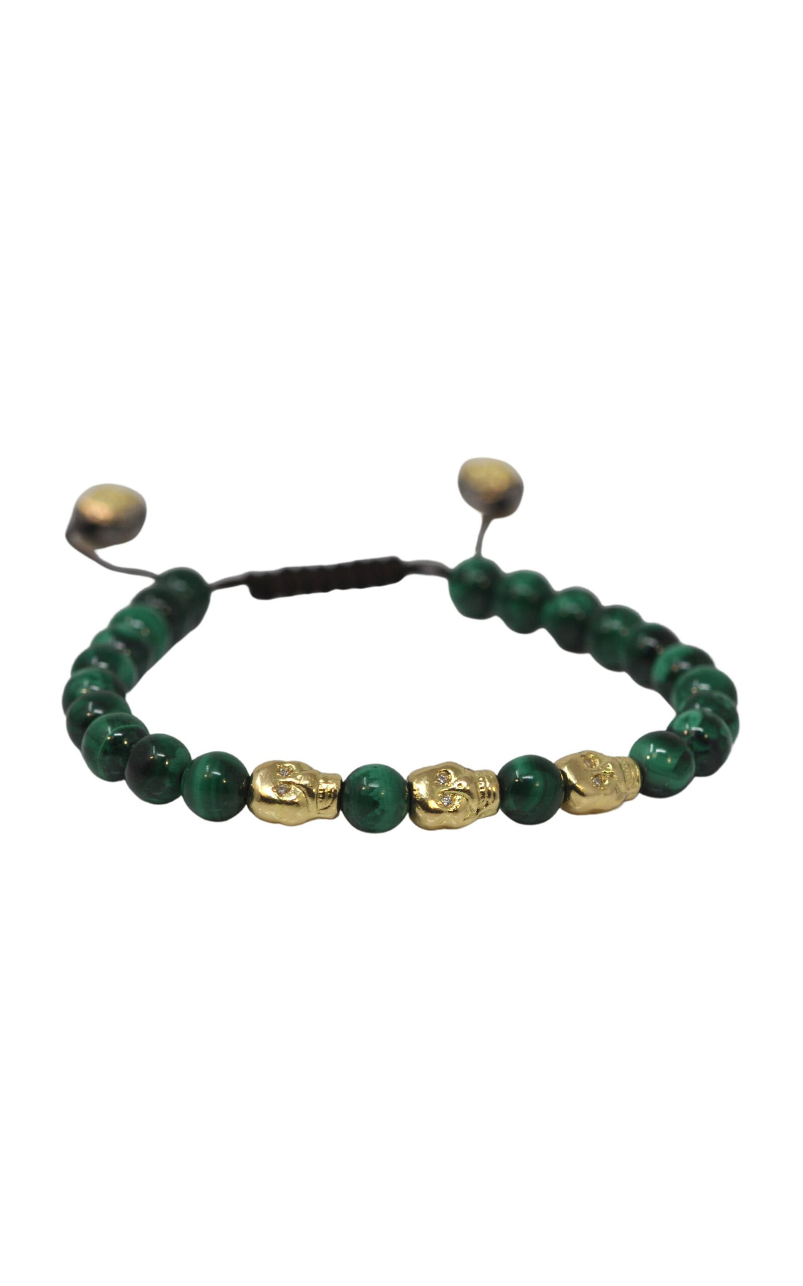 Armenta Women's 18k Yellow Gold Romero Malachite Beaded Skull Bracelet