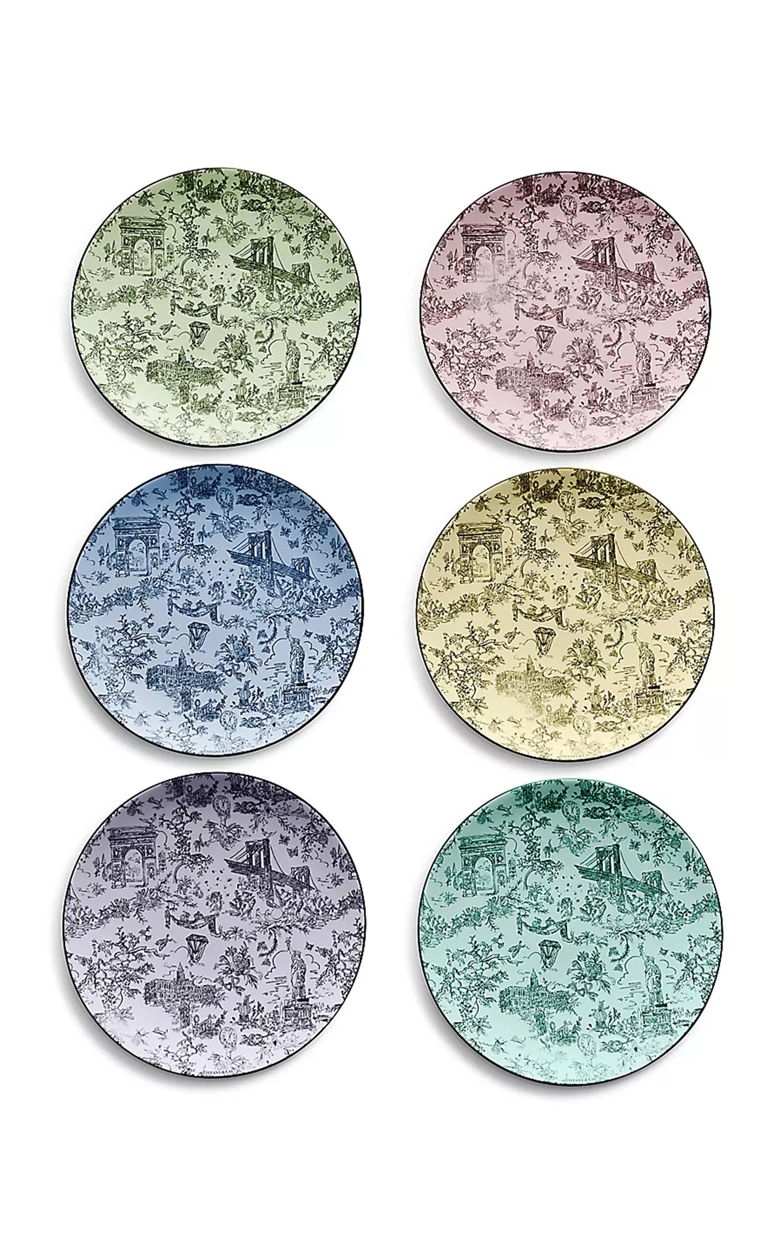 TIFFANY & CO TOILE SET-OF-SIX BONE CHINA DESSERT PLATES