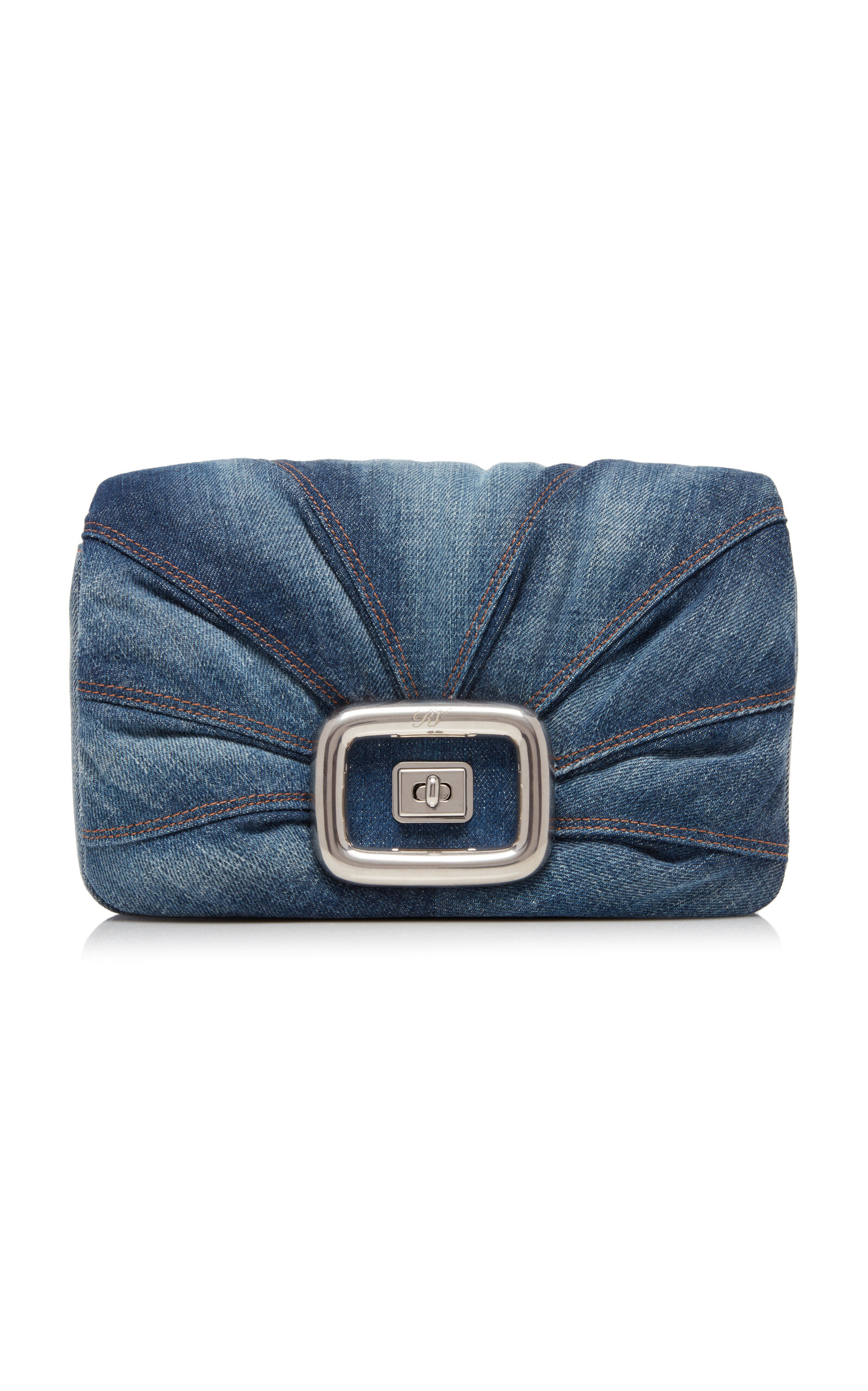 Roger Vivier Viv' Choc Me Silver-Tone Denim Bag