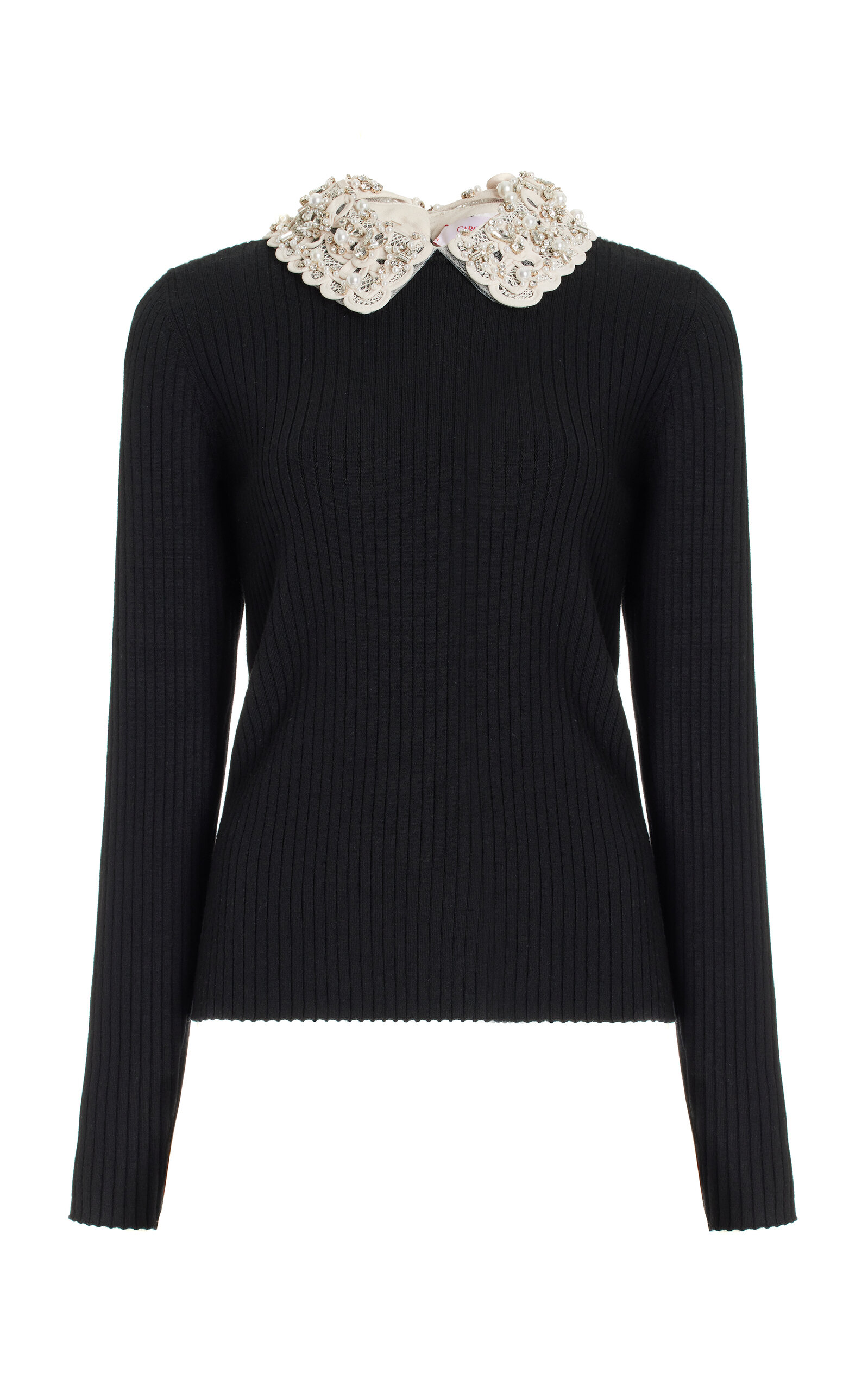 Carolina Herrera - Embroidered Collar-Detailed Top - Black - S - Moda Operandi