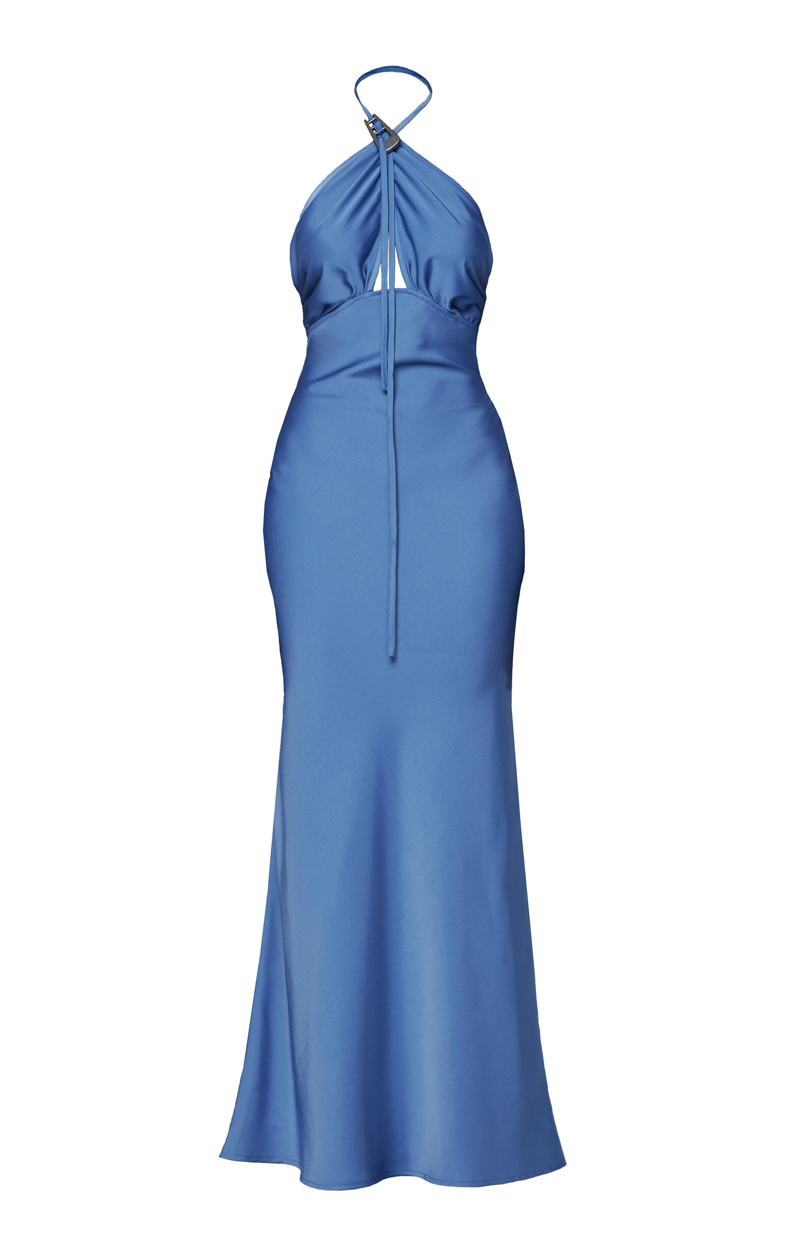Wynn Hamlyn Buckle-detailed Halter Gown In Blue