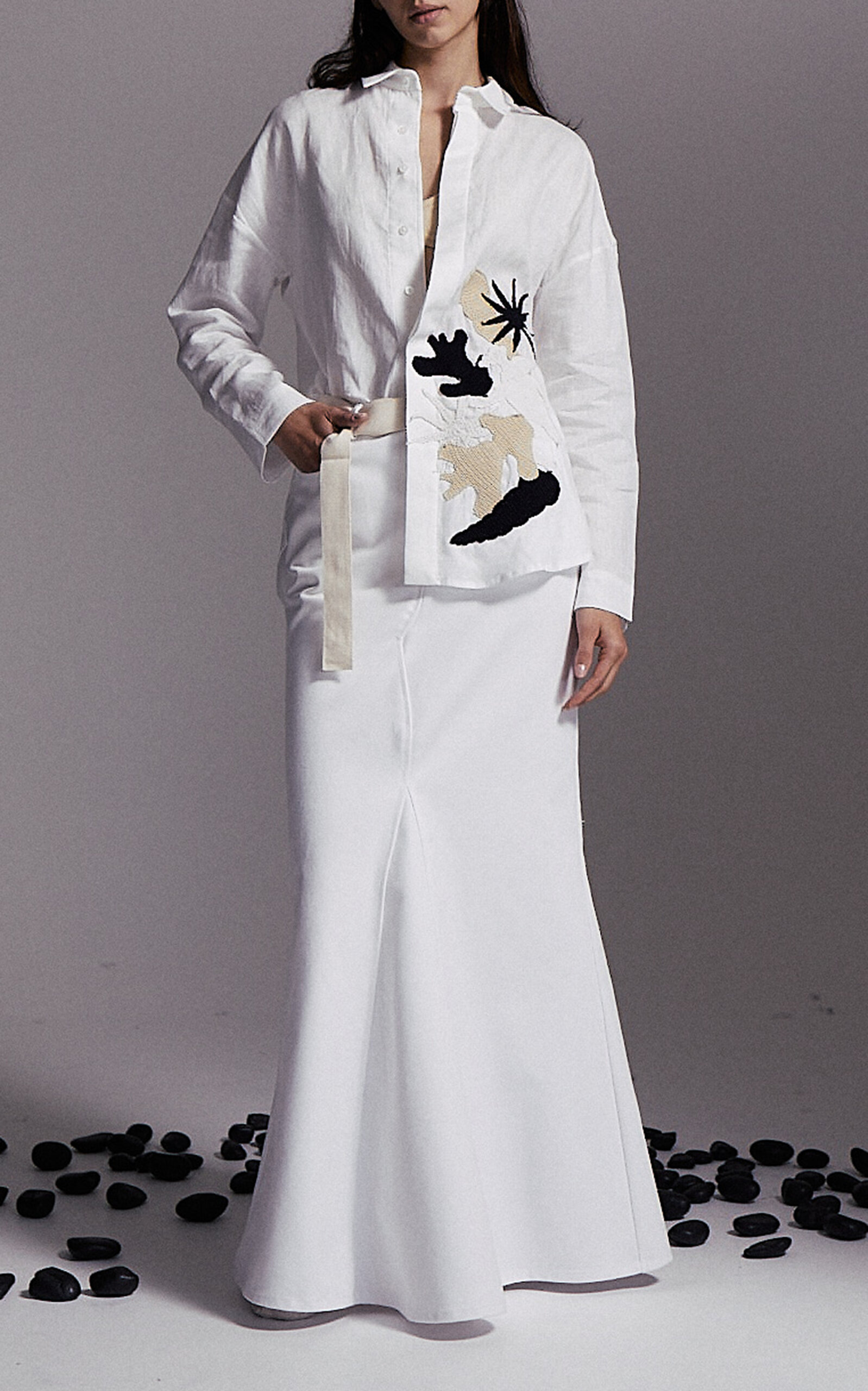 Albus Lumen Triangle Tailored Cotton Maxi Skirt In White