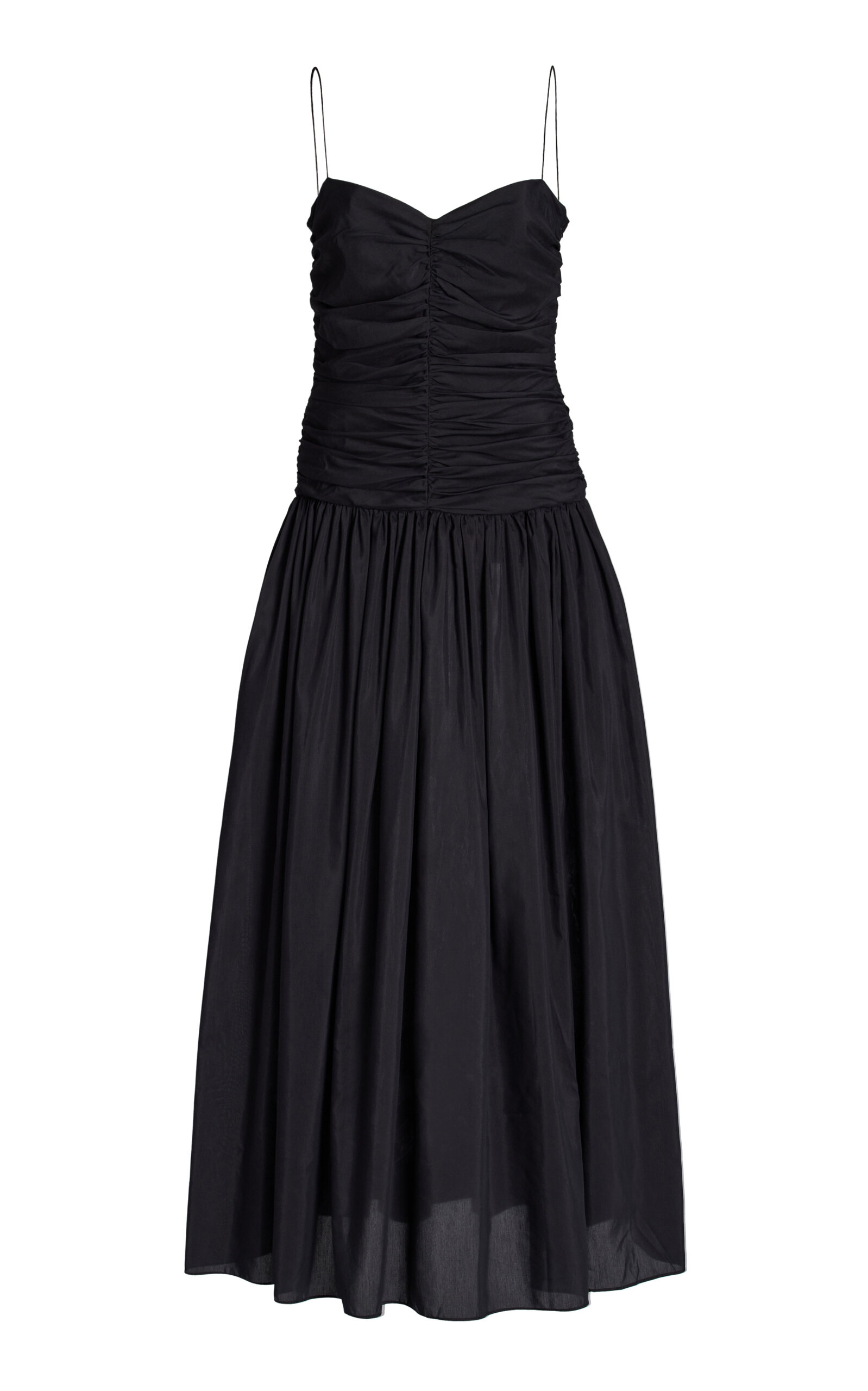 Shop Matteau Gathered Drop Waist Organic Cotton-silk Maxi Dress In Black