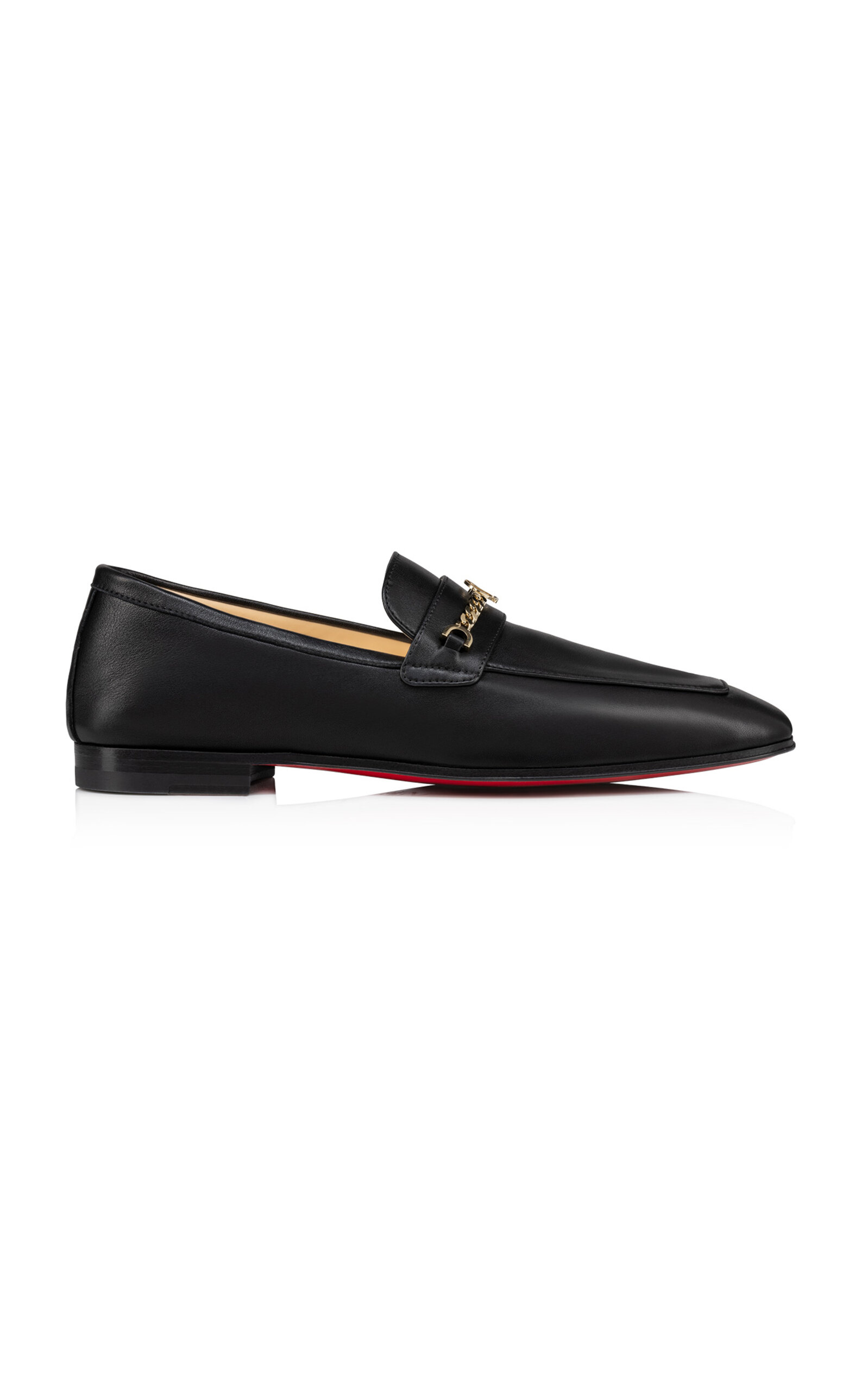 Christian Louboutin Leather Chain Red Sole Loafers In Black