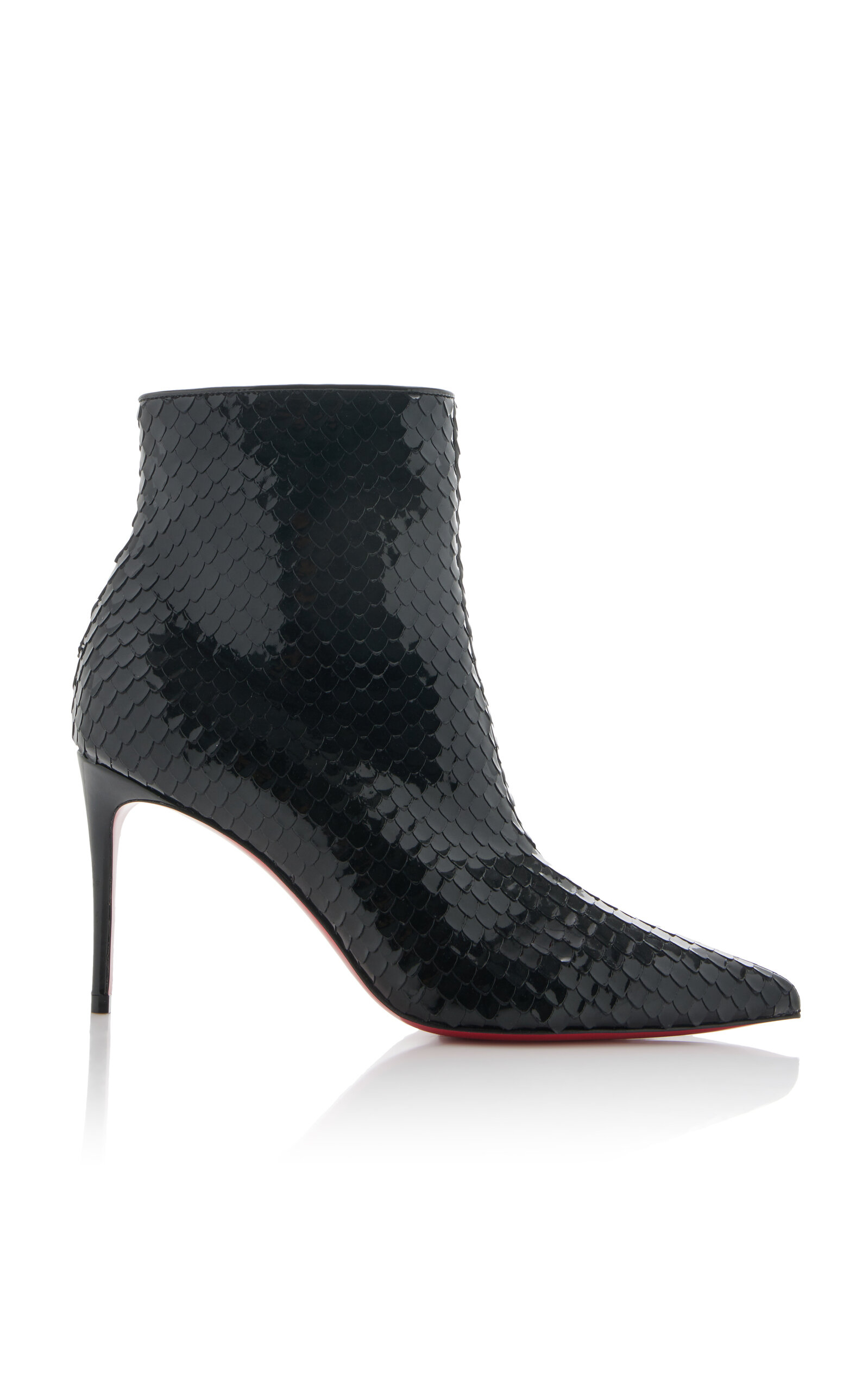 Shop Christian Louboutin So Kate 85mm Croc-effect Patent Leather Ankle Boots In Black