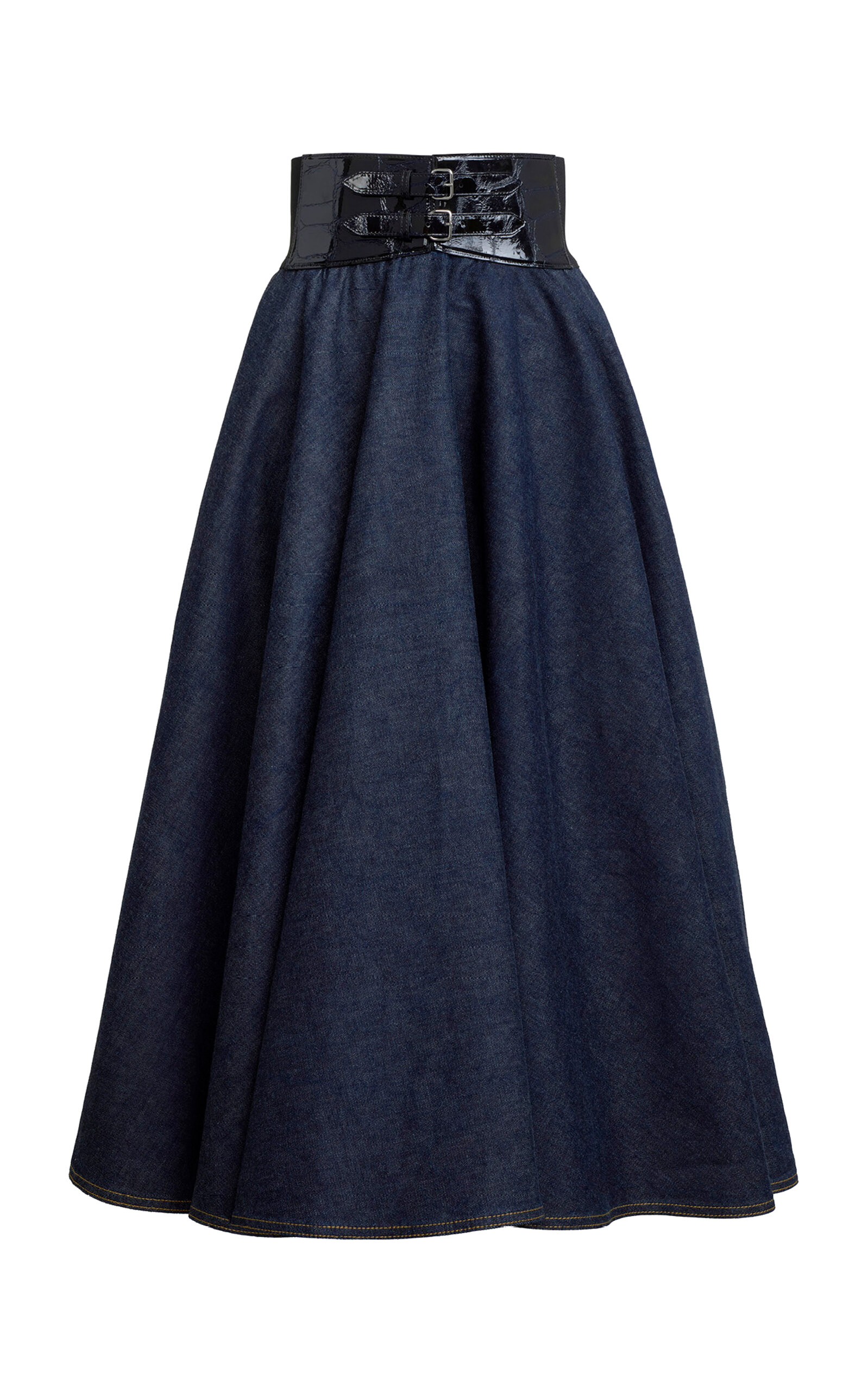 ALAÏA Belted Cotton Midi Skirt