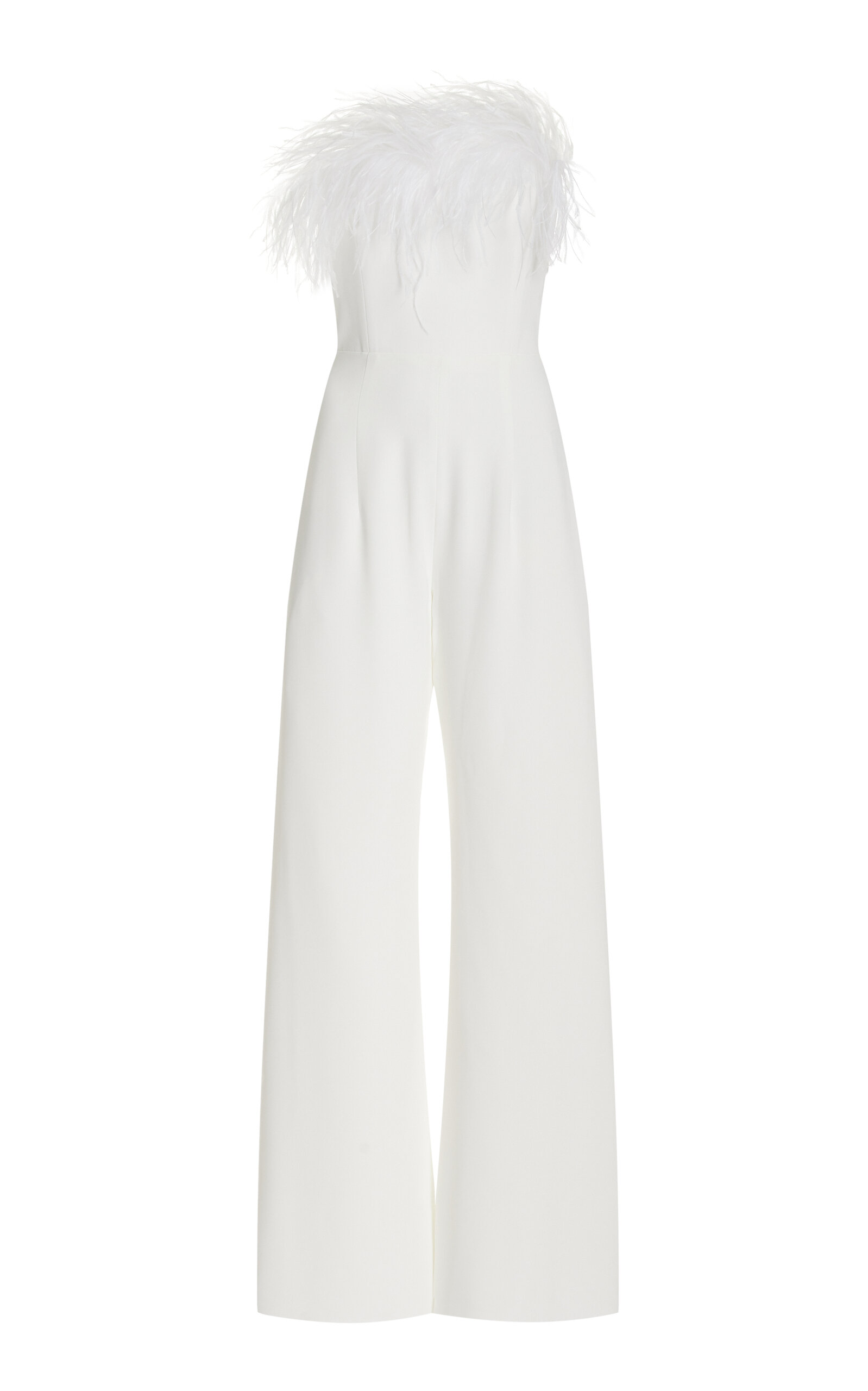 16arlington Taree Strapless Feather-trimmed Crepe Jumpsuit In White