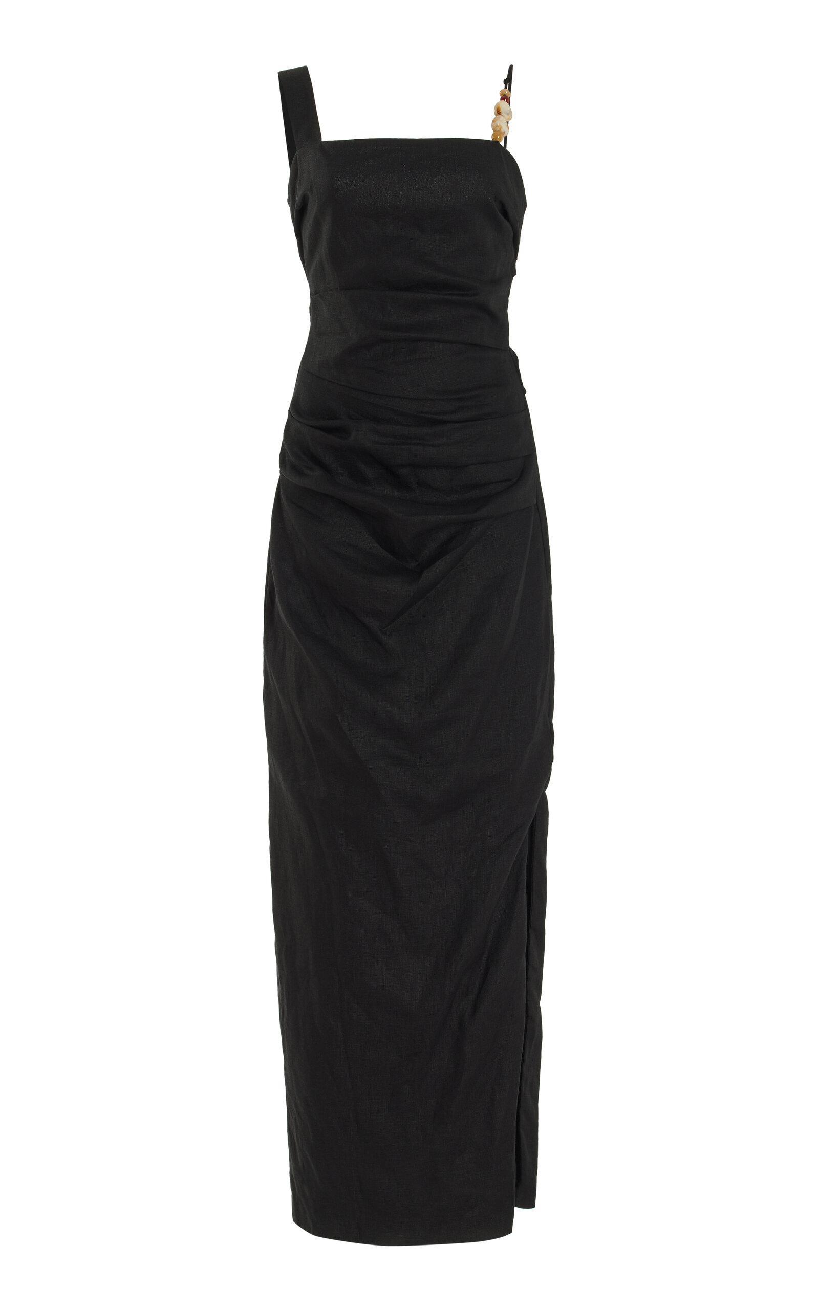 Shop Sir Antonia Beaded Linen Midi Dress In Black