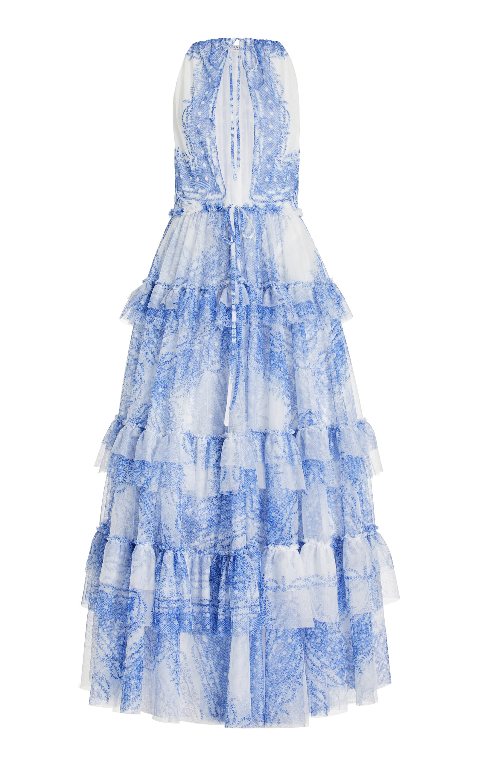 Shop Philosophy Di Lorenzo Serafini Tiered Printed-mesh Maxi Dress In Blue