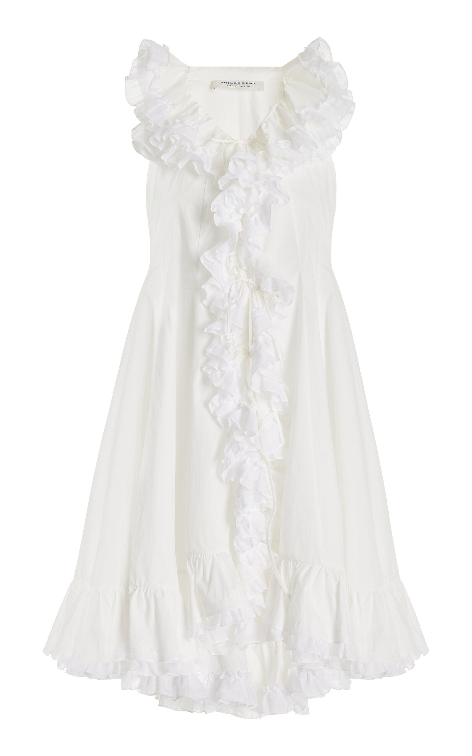 Shop Philosophy Di Lorenzo Serafini Ruffled Cotton Mini Dress In White