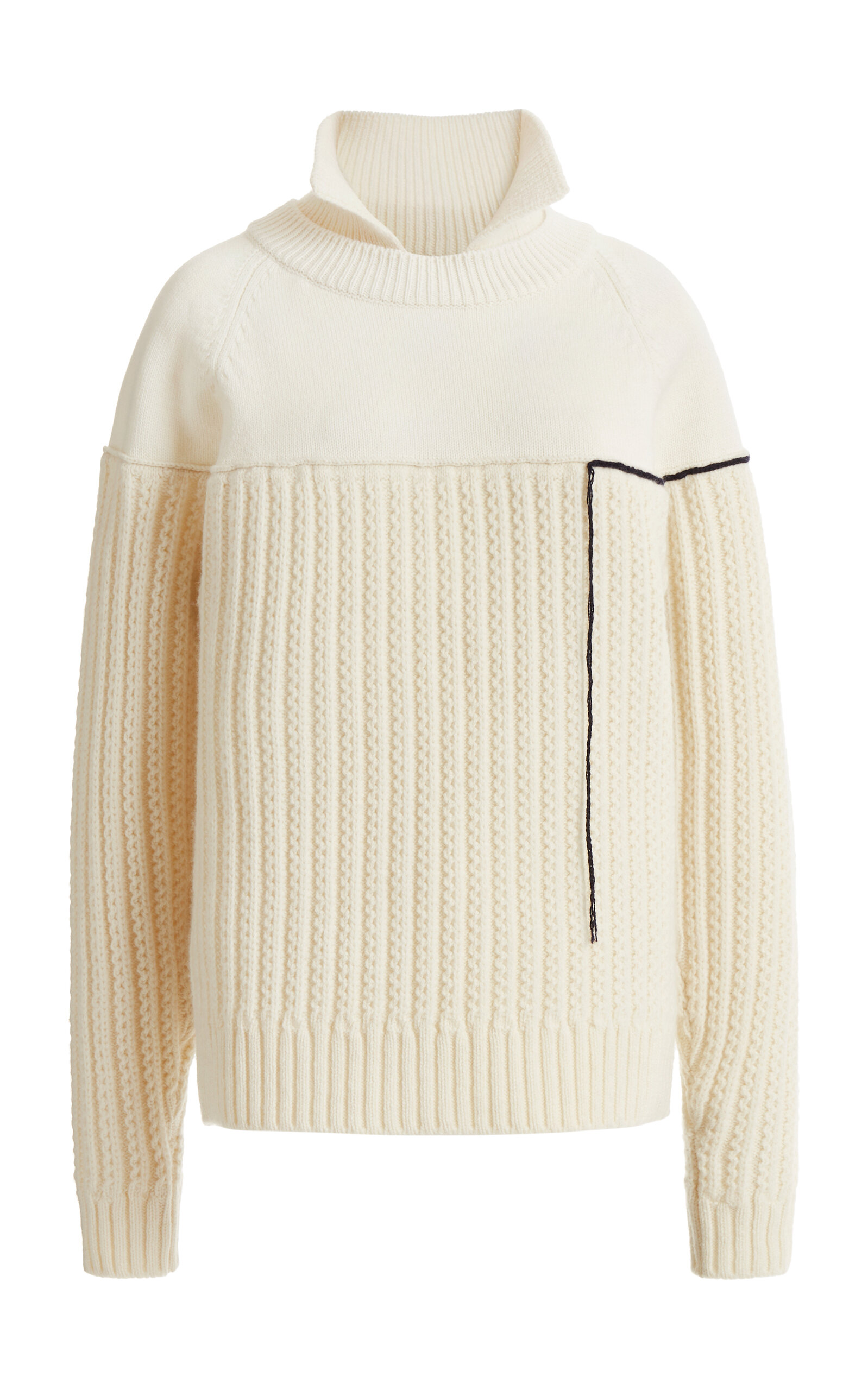 Shop Victoria Beckham Collared Knit Wool Sweater In White