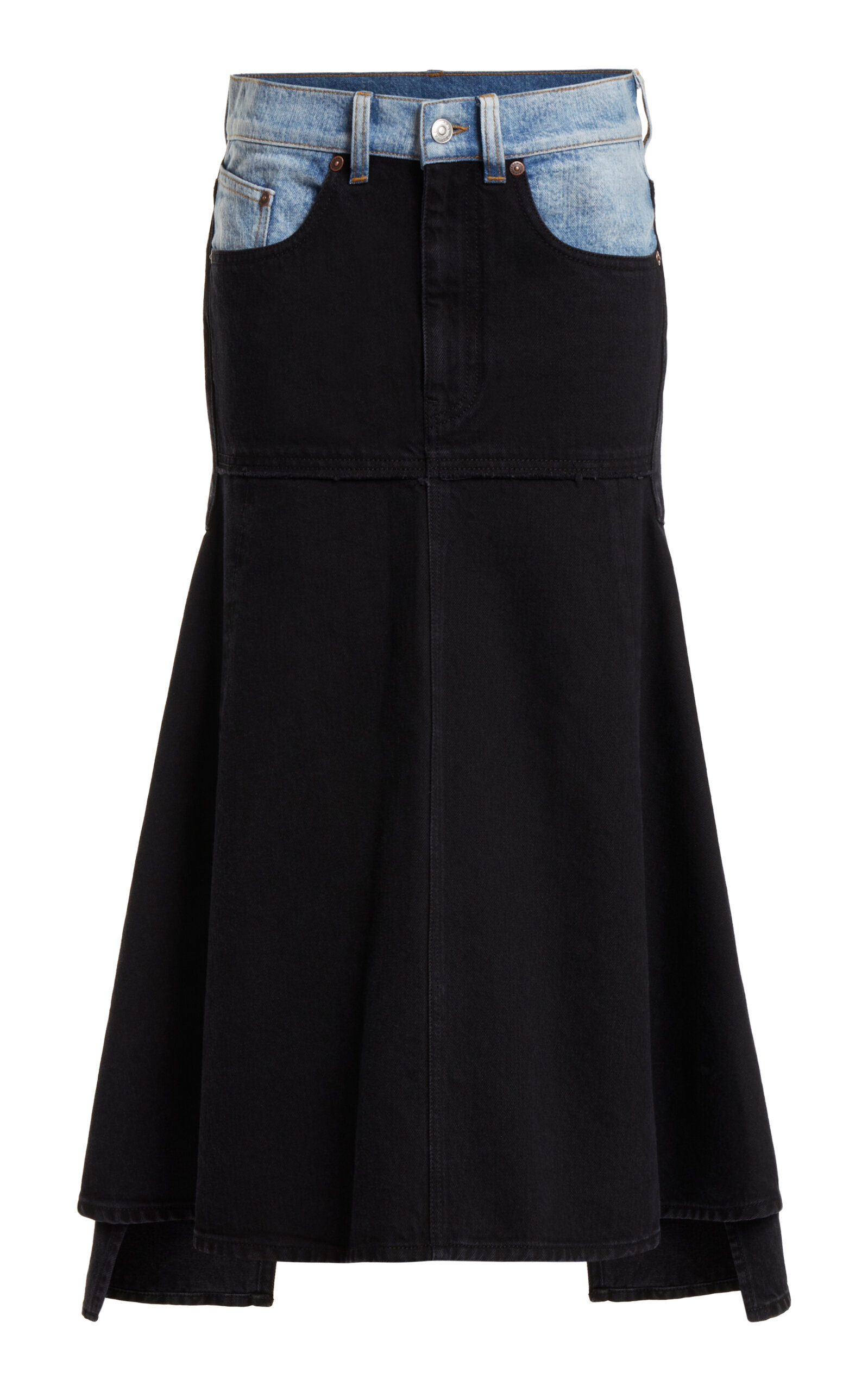 Shop Victoria Beckham Patched Denim Midi Skirt In Black