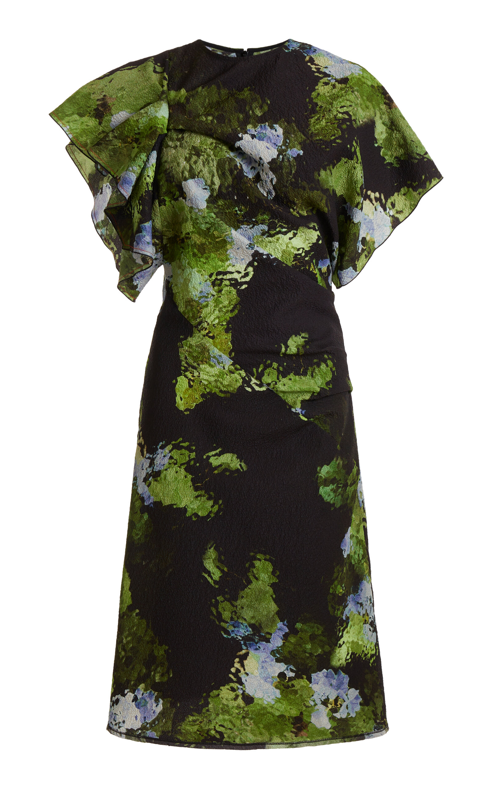 Victoria Beckham Ruffle-detailed Printed Midi Dress In Black Frost