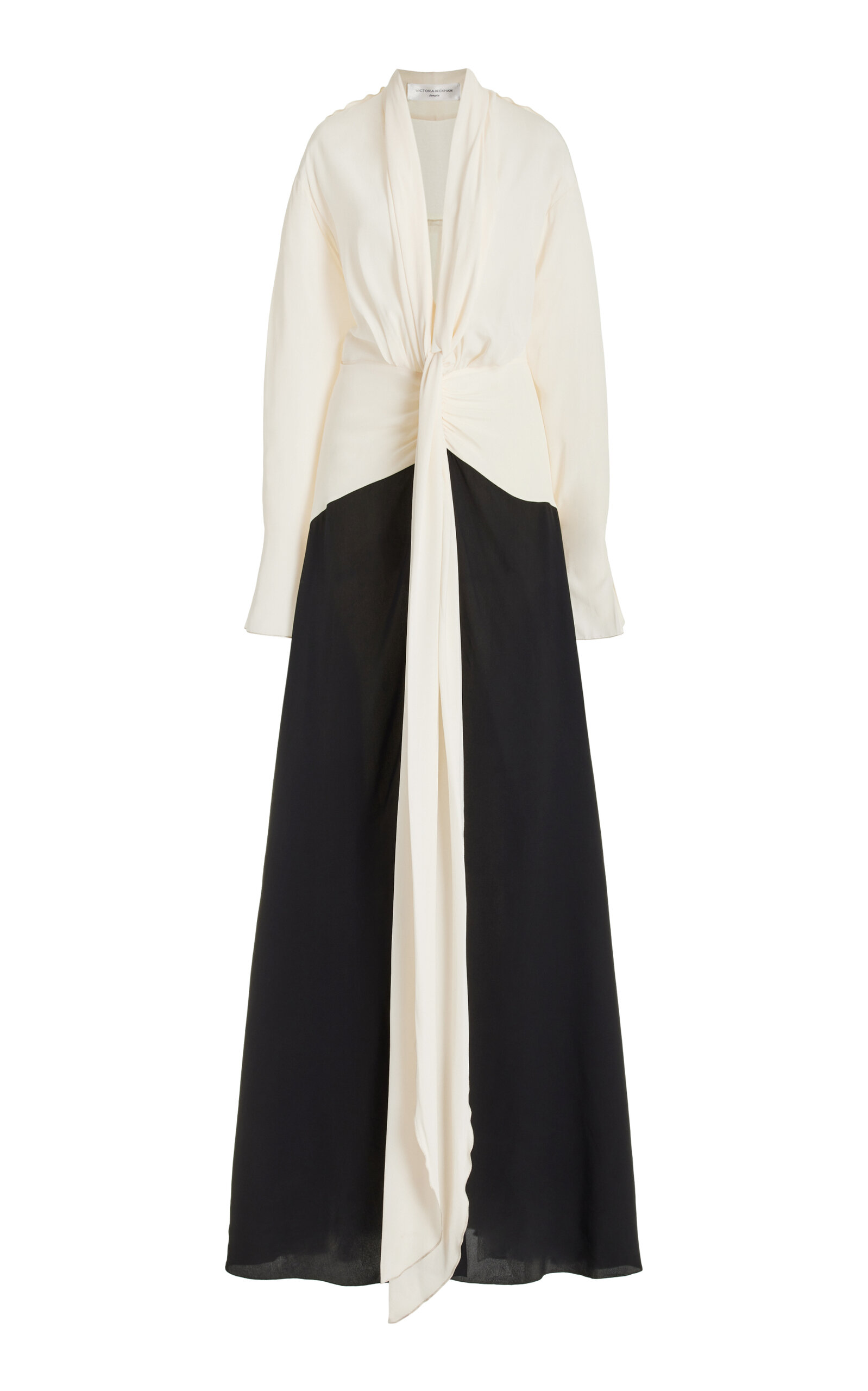 Shop Victoria Beckham Tie-detailed Draped Silk Gown In Black,white