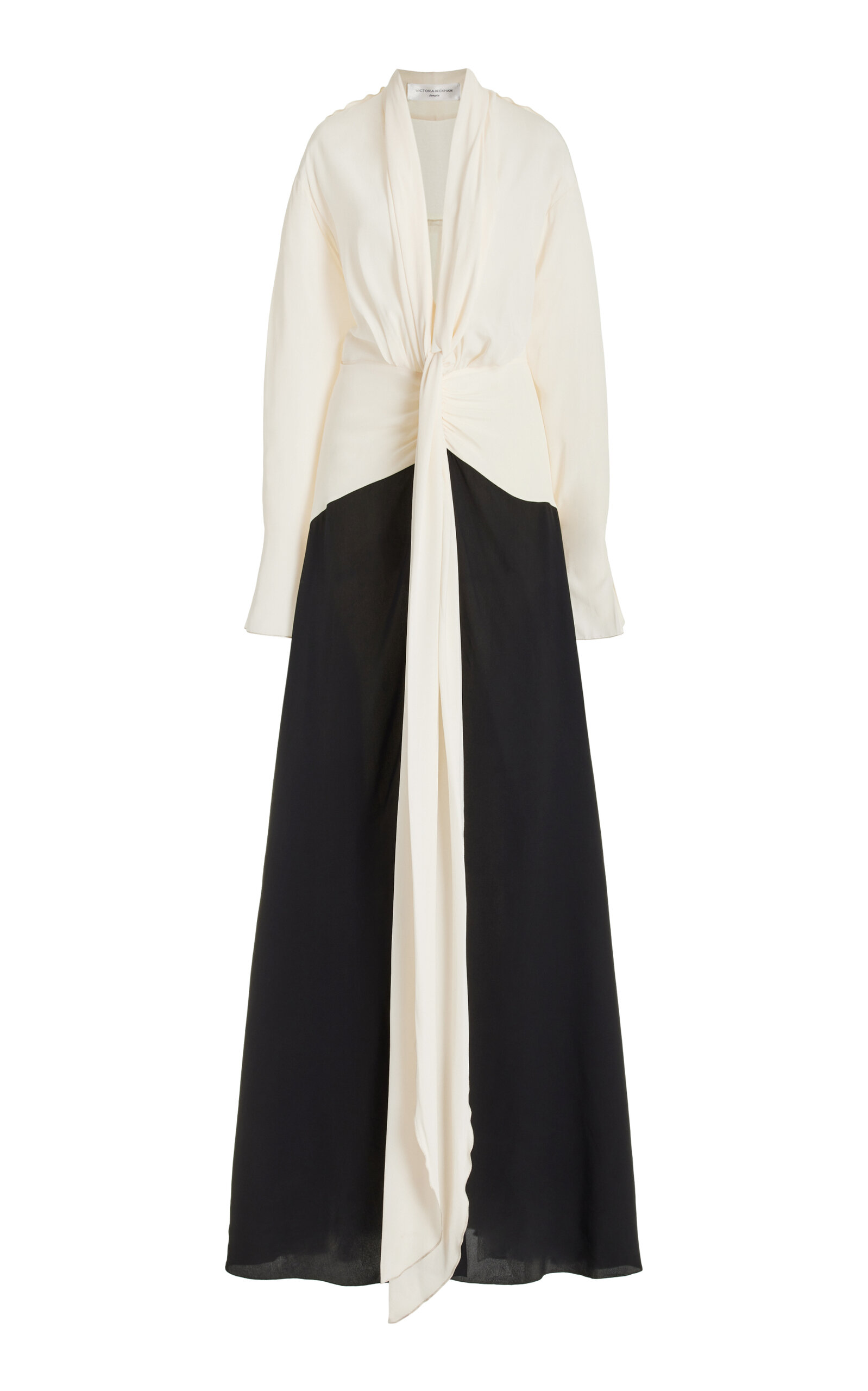 Victoria Beckham - Tie-Detailed Draped Silk Gown - Black/white - UK 6 - Moda Operandi